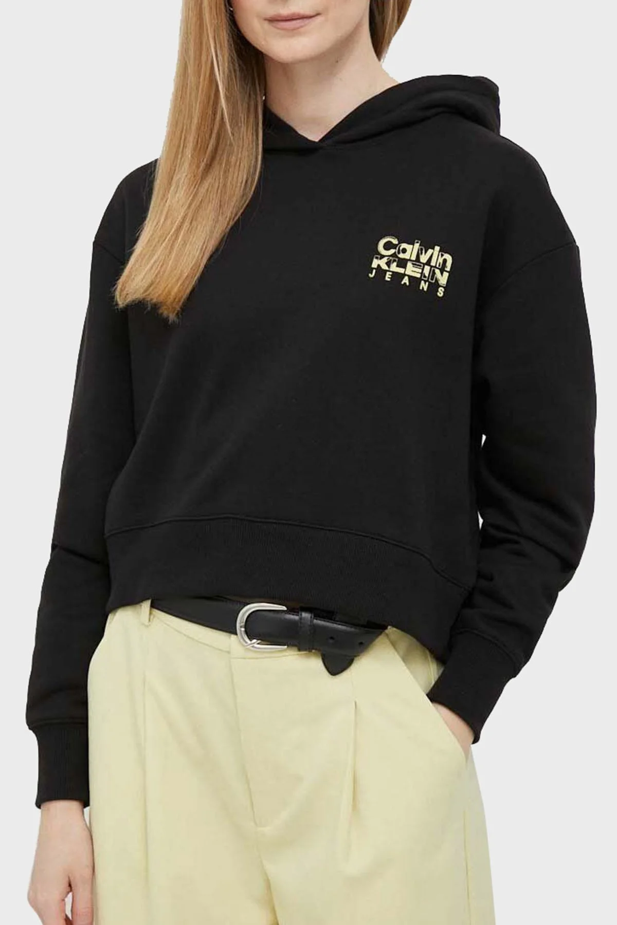 Calvin Klein Baskılı Kapüşonlu % 100 Pamuk Relaxed Fit J20J221657BEH Bayan Sweat J20J221657 BEH SİYAH - 1