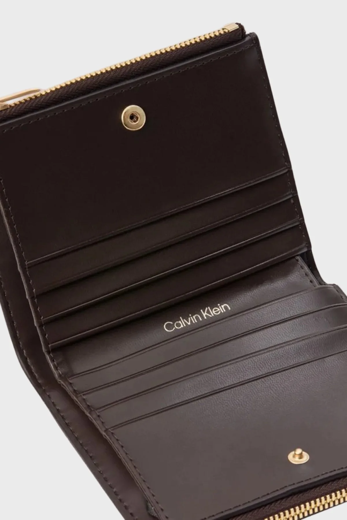 Calvin Klein Baskılı Logolu Çift Fermuarlı Katlanır LV04F1161G0TK Kadın Cüzdan LV04F1161G 0TK KAHVE - 3