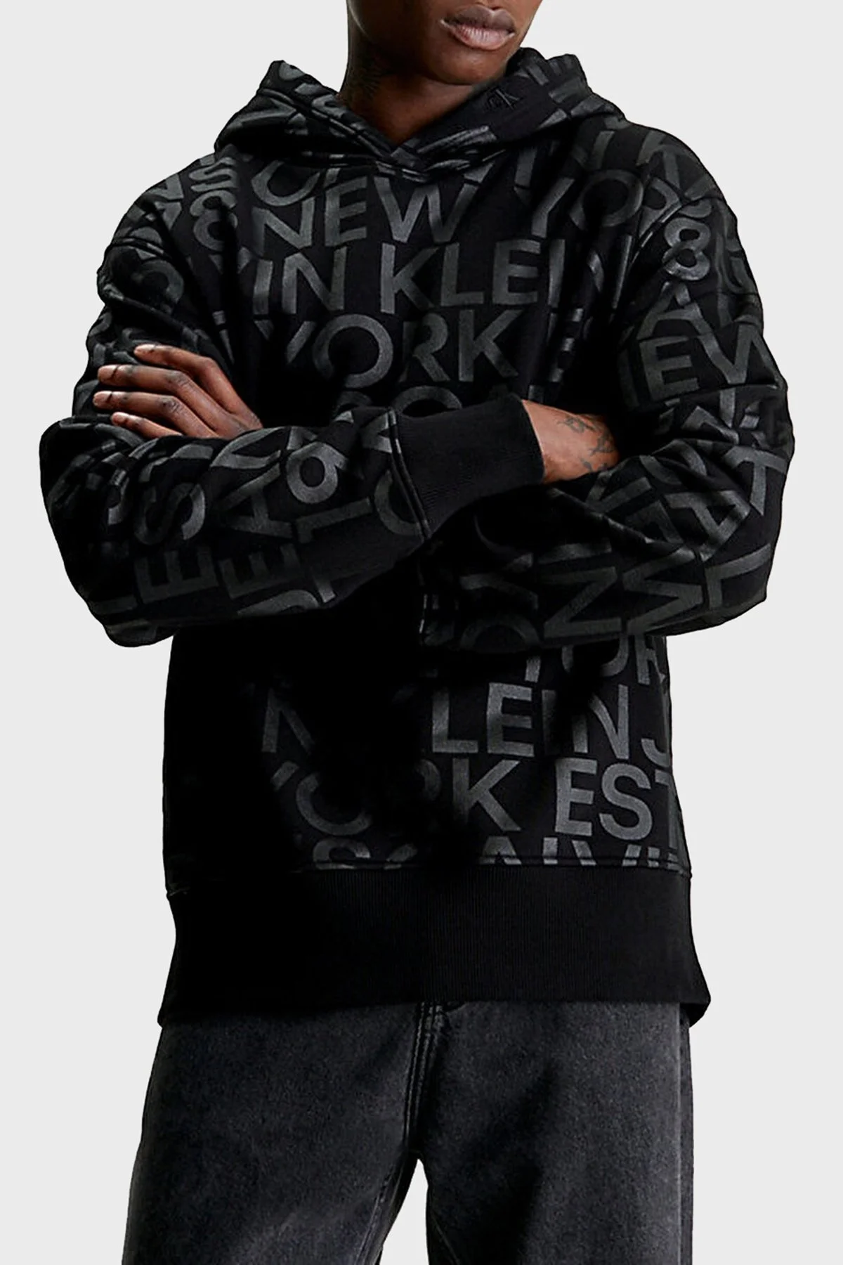 Calvin Klein Baskılı Pamuk Karışımlı Kapüşonlu Regular Fit J30J3246340GL Erkek Sweat J30J324634 0GL SİYAH - 1