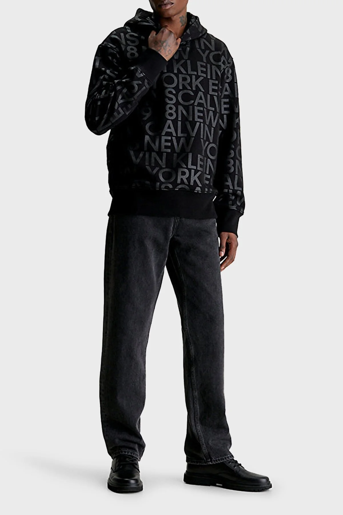 Calvin Klein Baskılı Pamuk Karışımlı Kapüşonlu Regular Fit J30J3246340GL Erkek Sweat J30J324634 0GL SİYAH - 4
