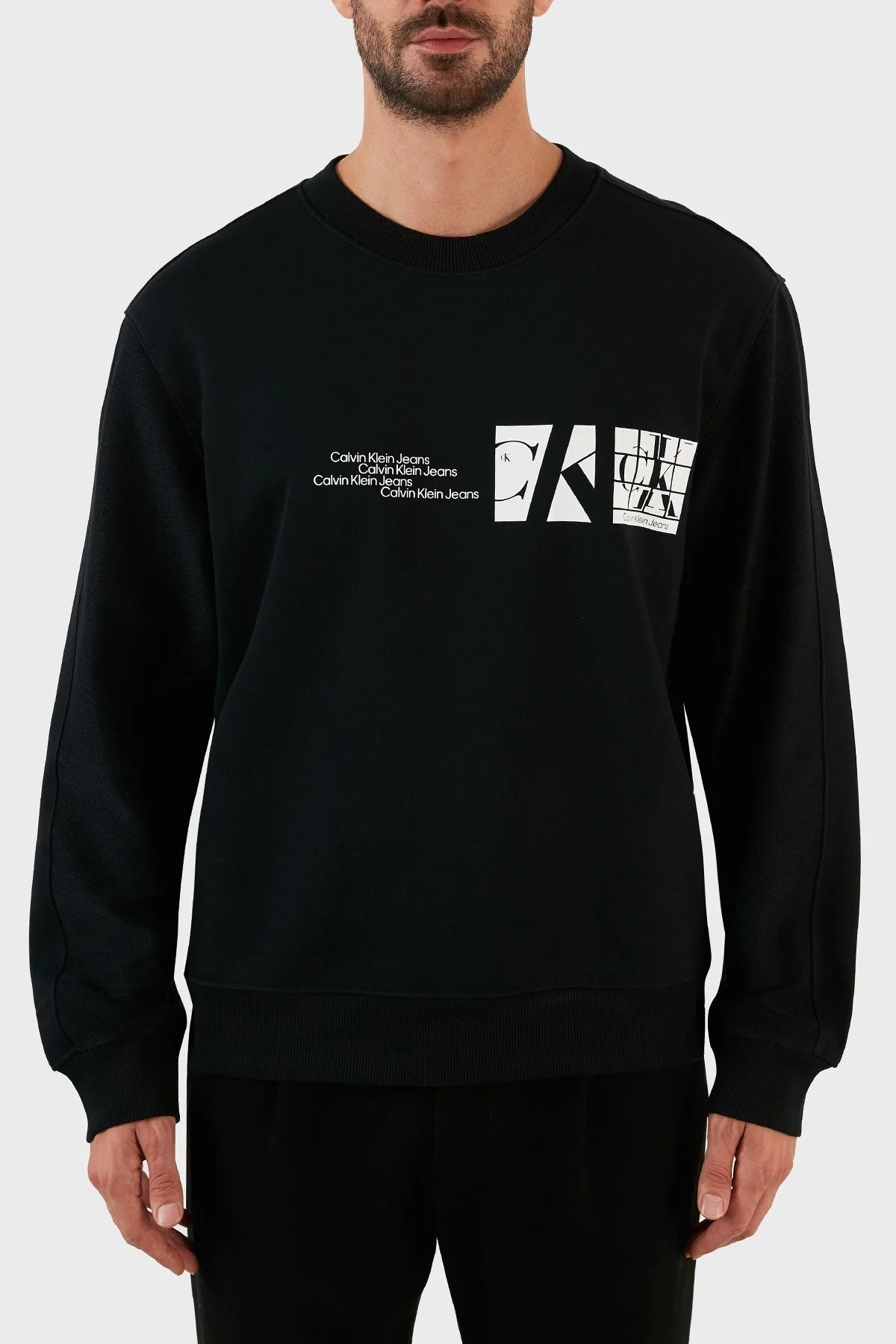 Calvin Klein Baskılı Regular Fit Bisiklet Yaka Pamuklu Erkek Sweat J30J320848 BEH SİYAH - 1