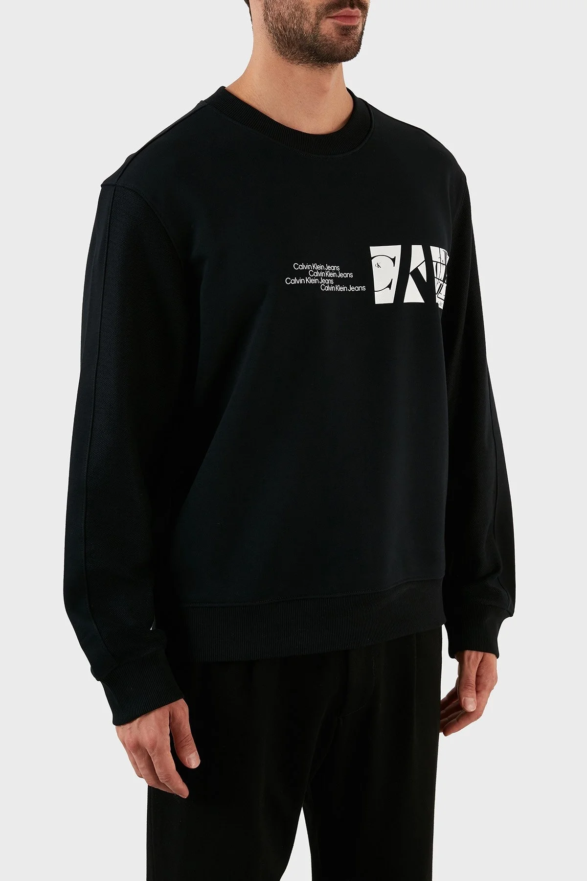 Calvin Klein Baskılı Regular Fit Bisiklet Yaka Pamuklu Erkek Sweat J30J320848 BEH SİYAH - 3