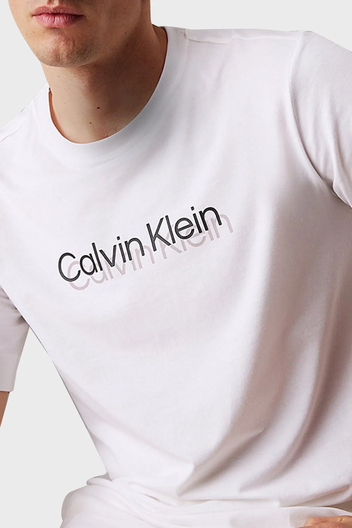 Calvin Klein Baskılı Streç Pamuklu Regular Fit Bisiklet Yaka LVGMS5K183100 Erkek T Shirt LVGMS5K183 100 BEYAZ - 8