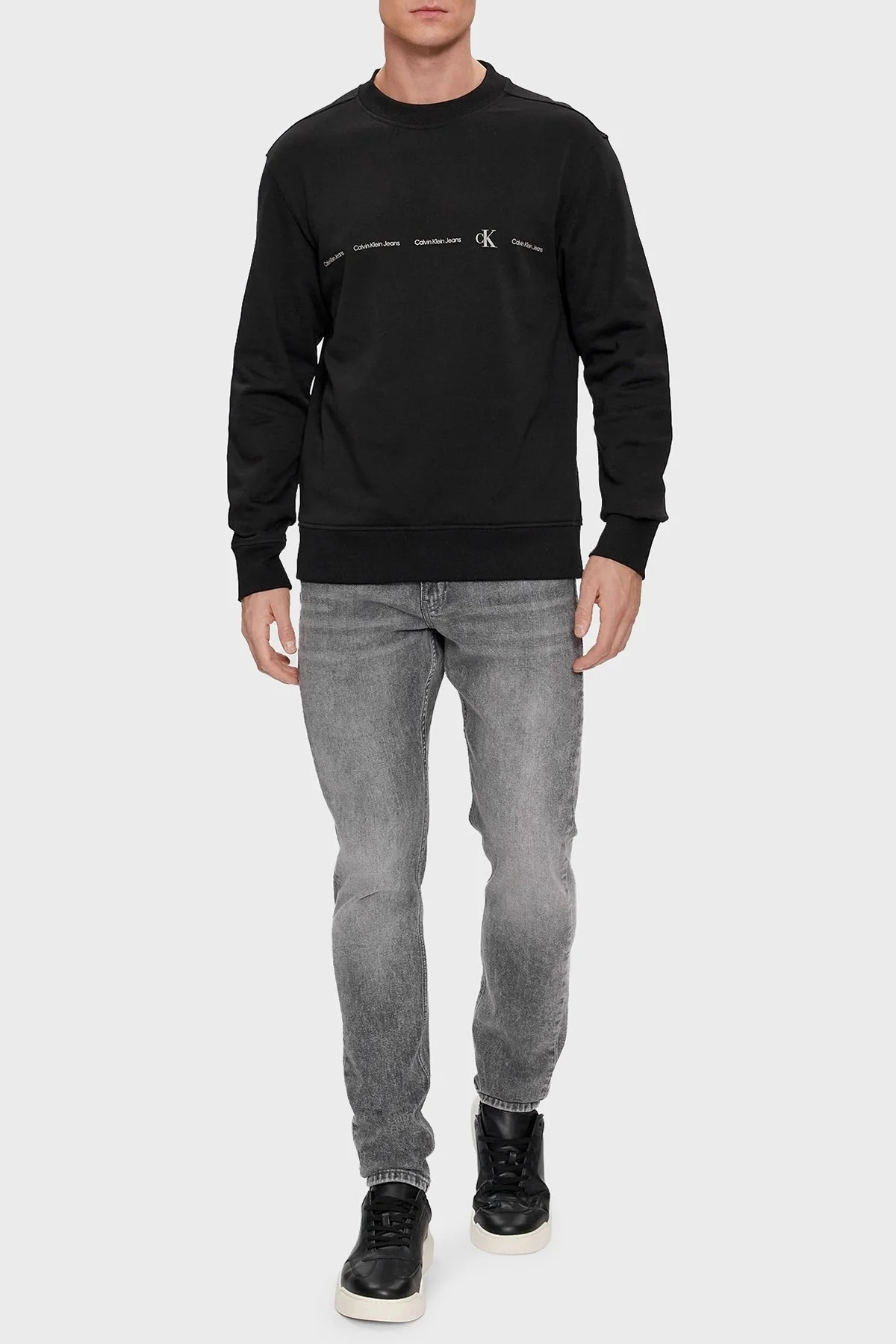 Calvin Klein Bisiklet Yaka % 100 Pamuk Regular Fit J30J324624BEH Erkek Sweat J30J324624 BEH SİYAH - 3
