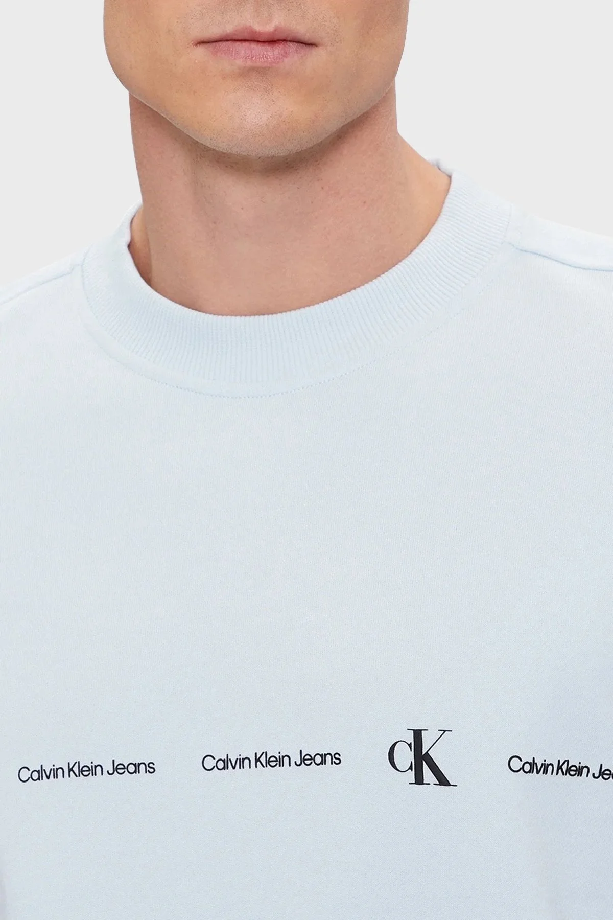 Calvin Klein Bisiklet Yaka % 100 Pamuk Regular Fit J30J324624CYR Erkek Sweat J30J324624 CYR AÇIK MAVİ - 9