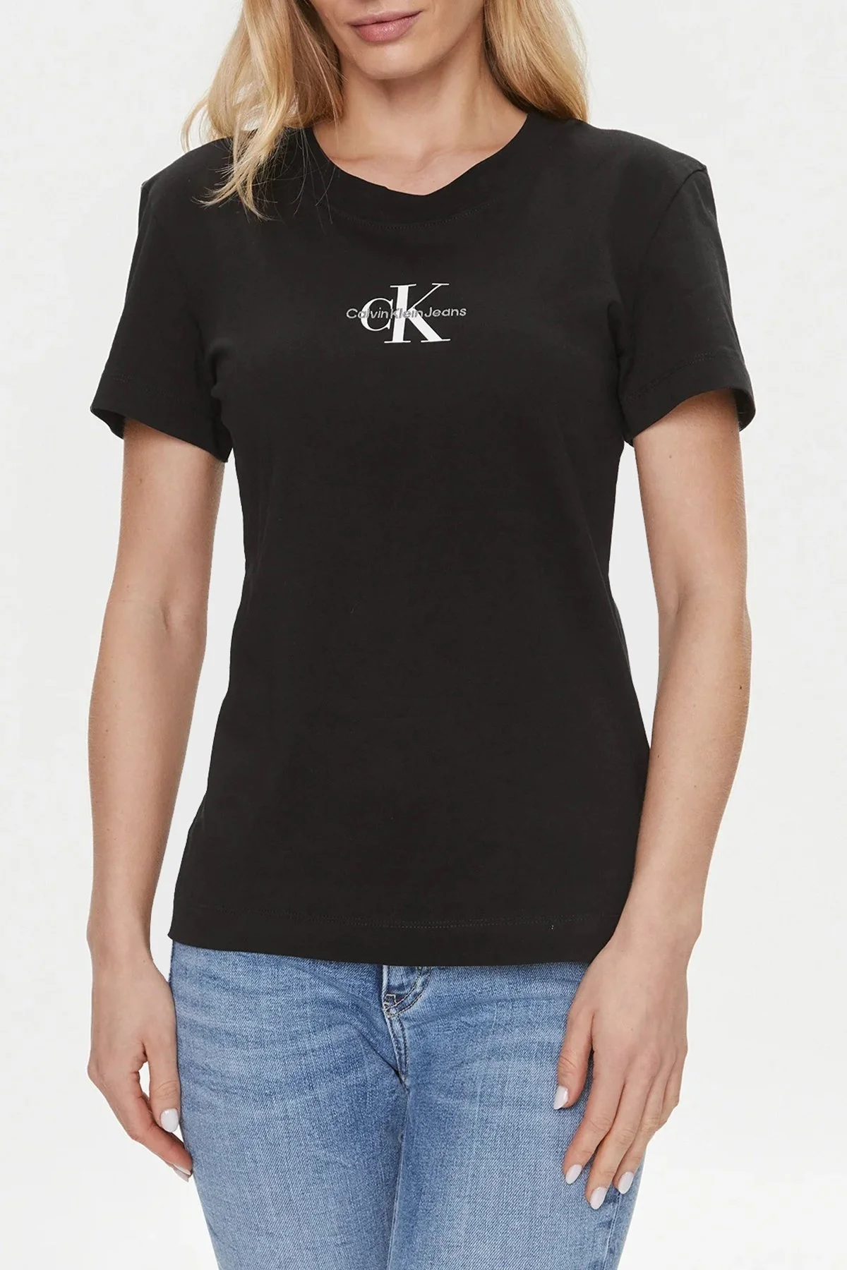 Calvin Klein Bisiklet Yaka % 100 Pamuk Slim Fit J20J222564BEH Bayan T Shirt J20J222564 BEH SİYAH - 1