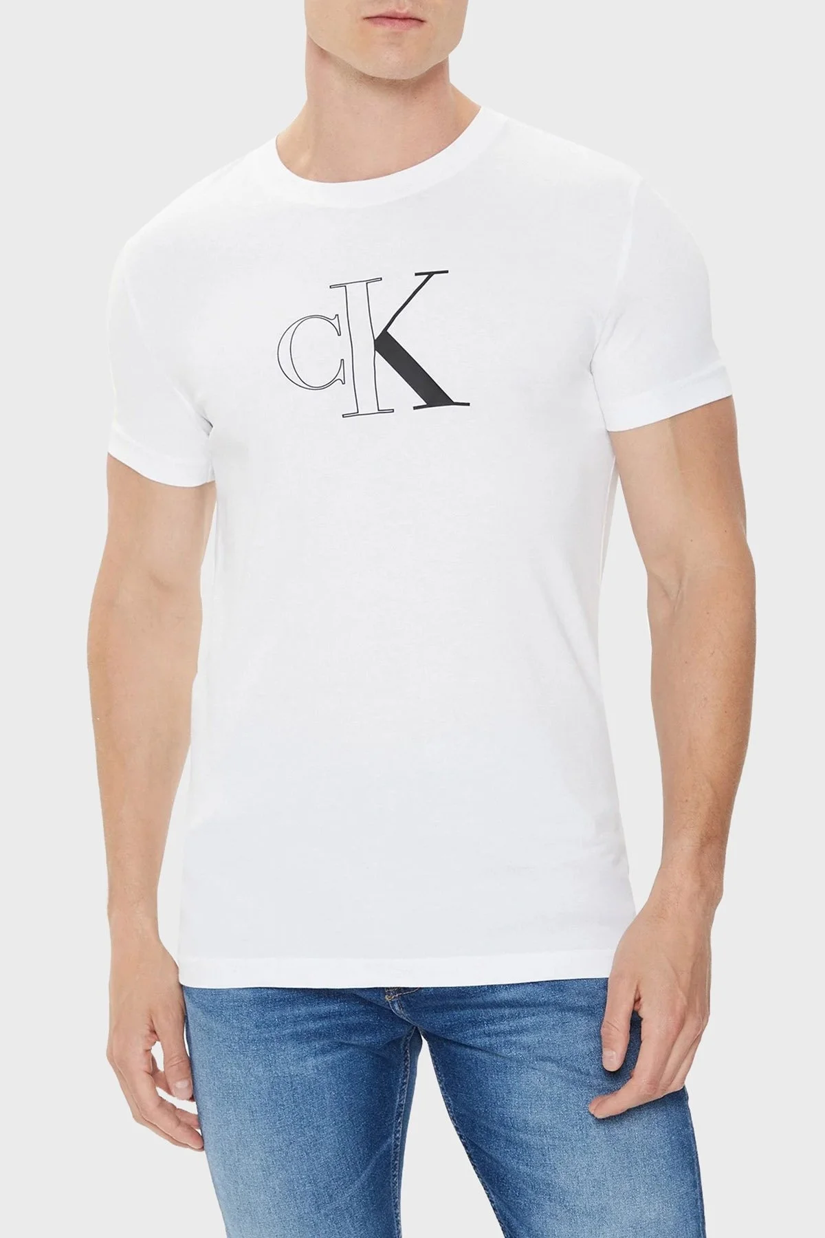 Calvin Klein Bisiklet Yaka % 100 Pamuk Slim Fit J30J325678YAF Erkek T Shirt J30J325678 YAF BEYAZ - 1
