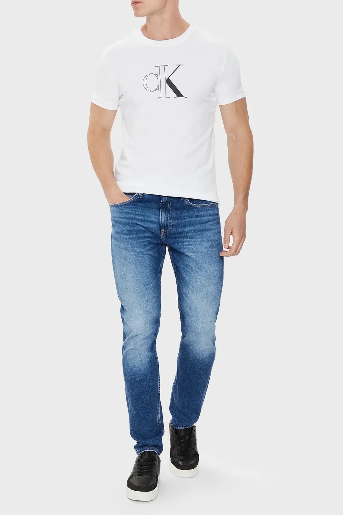Calvin Klein Bisiklet Yaka % 100 Pamuk Slim Fit J30J325678YAF Erkek T Shirt J30J325678 YAF BEYAZ - 2