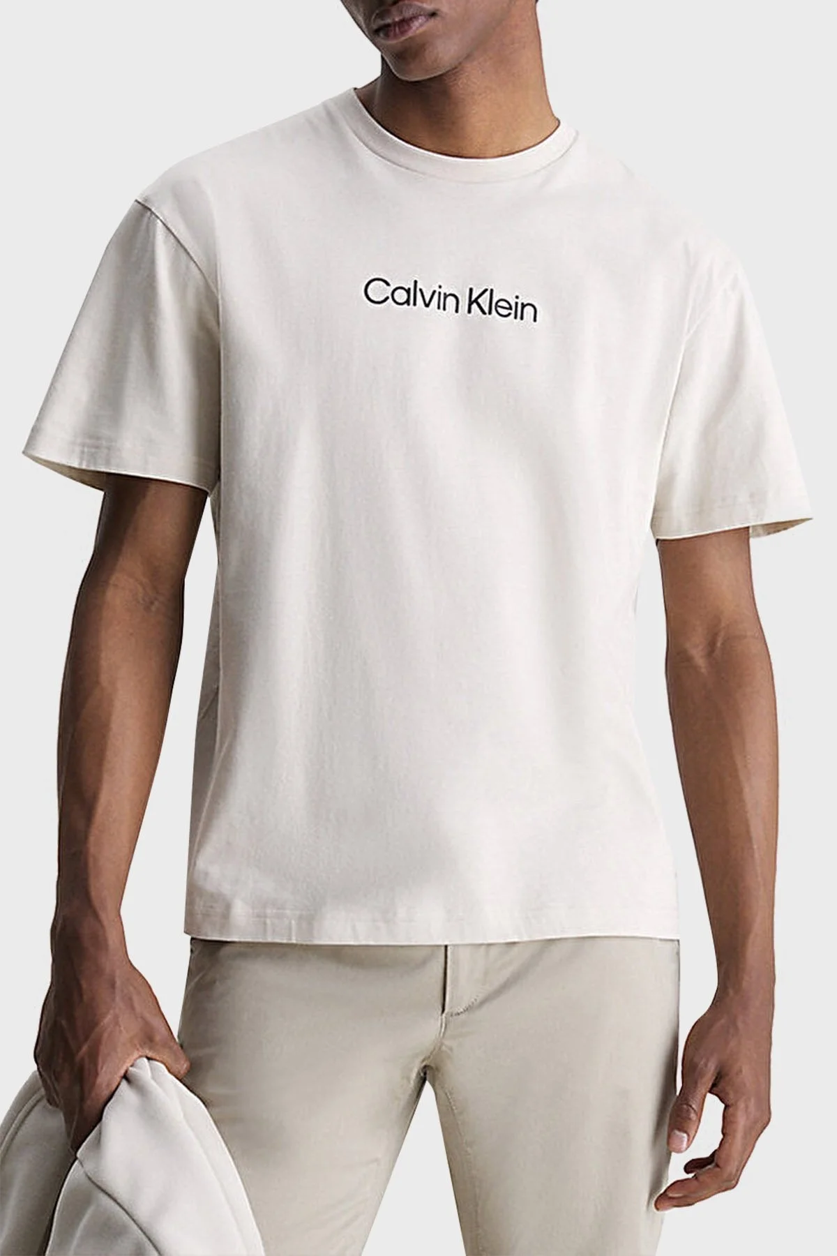 Calvin Klein Bisiklet Yaka Pamuklu Regular Fit K10K111346ACE Erkek T Shirt K10K111346 ACE BEJ - 1