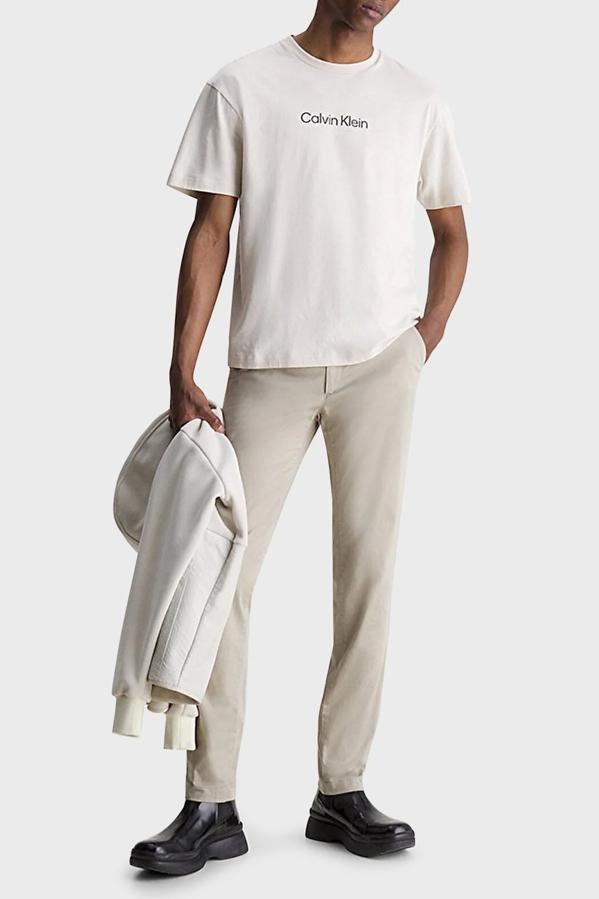 Calvin Klein Bisiklet Yaka Pamuklu Regular Fit K10K111346ACE Erkek T Shirt K10K111346 ACE BEJ - 3