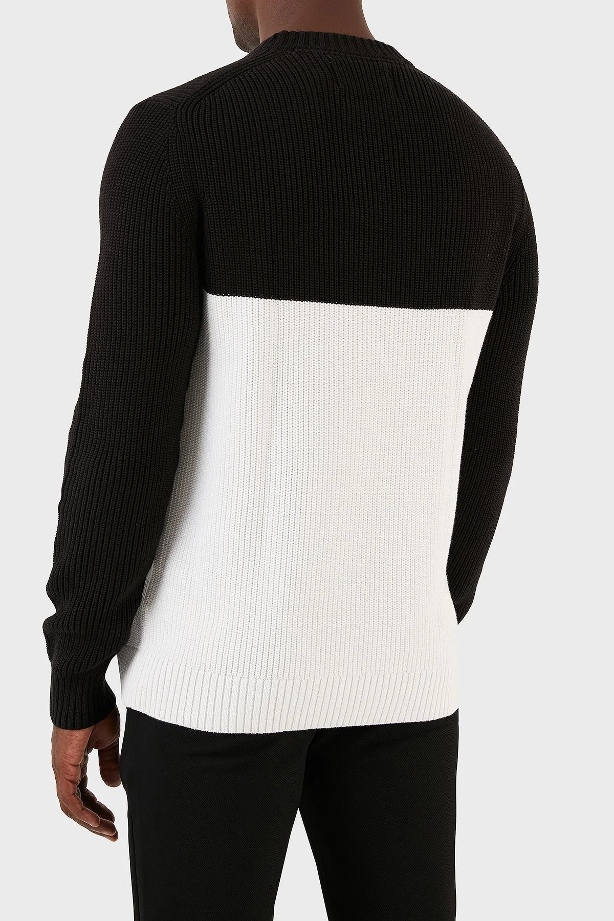 Calvin Klein Bisiklet Yaka Renk Bloklu Pamuklu Örme J30J323981YAF Erkek Kazak J30J323981 YAF SİYAH-BEYAZ - 2