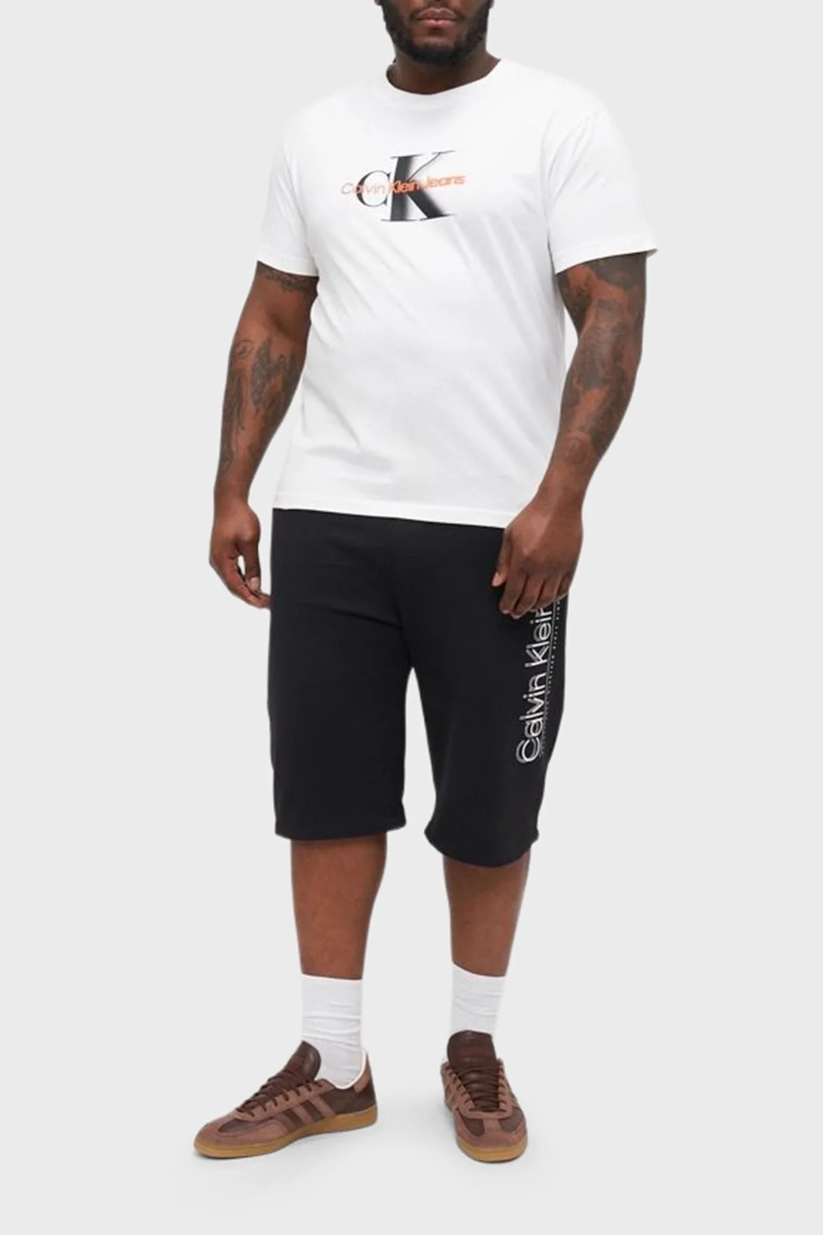 Calvin Klein Büyük Beden Pamuklu Regular Fit Logolu J30J327734YAF Erkek T Shirt J30J327734 YAF BEYAZ - 6