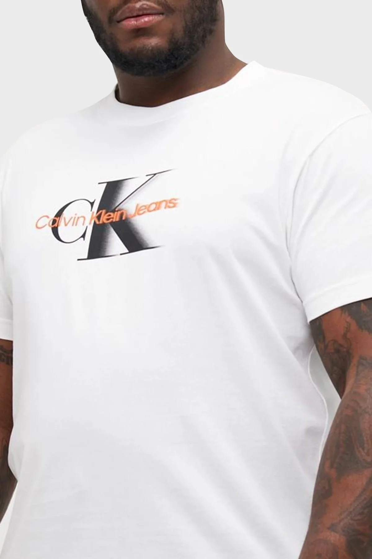 Calvin Klein Büyük Beden Pamuklu Regular Fit Logolu J30J327734YAF Erkek T Shirt J30J327734 YAF BEYAZ - 7