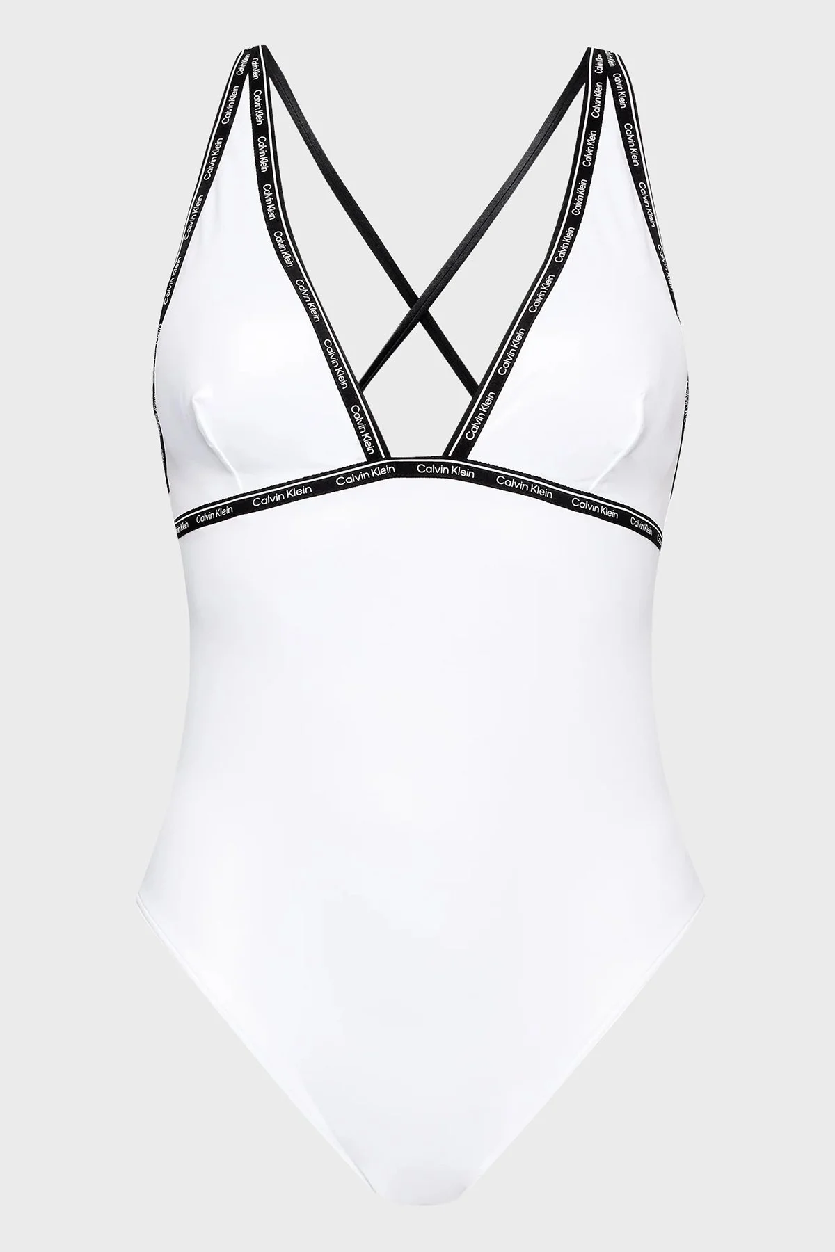 Calvin Klein Çapraz Sırtlı Logo Bantlı KW0KW02075YCD Bayan Mayo KW0KW02075 YCD BEYAZ - 6