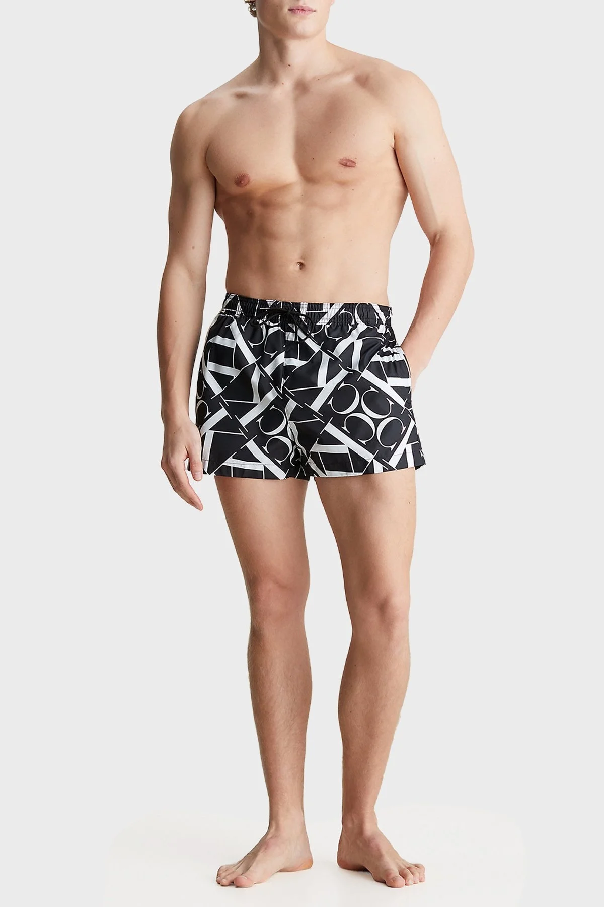 Calvin Klein Cepli KM0KM009680GK Erkek Mayo Short KM0KM00968 0GK SİYAH-BEYAZ - 1