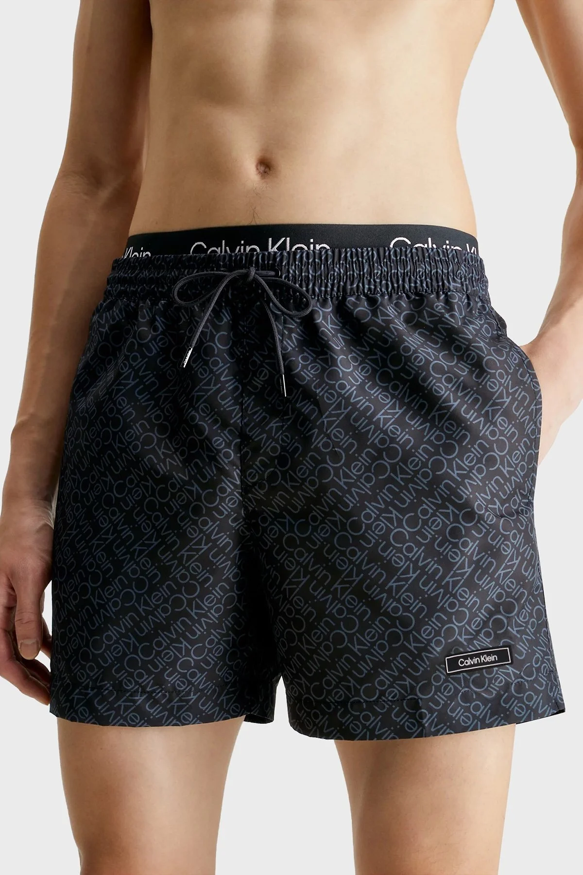Calvin Klein Çift Bantlı Deniz Şortu Belden Bağlamalı Cepli KM0KM008480IM Erkek Mayo Short KM0KM00848 0IM ANTRASİT - 1