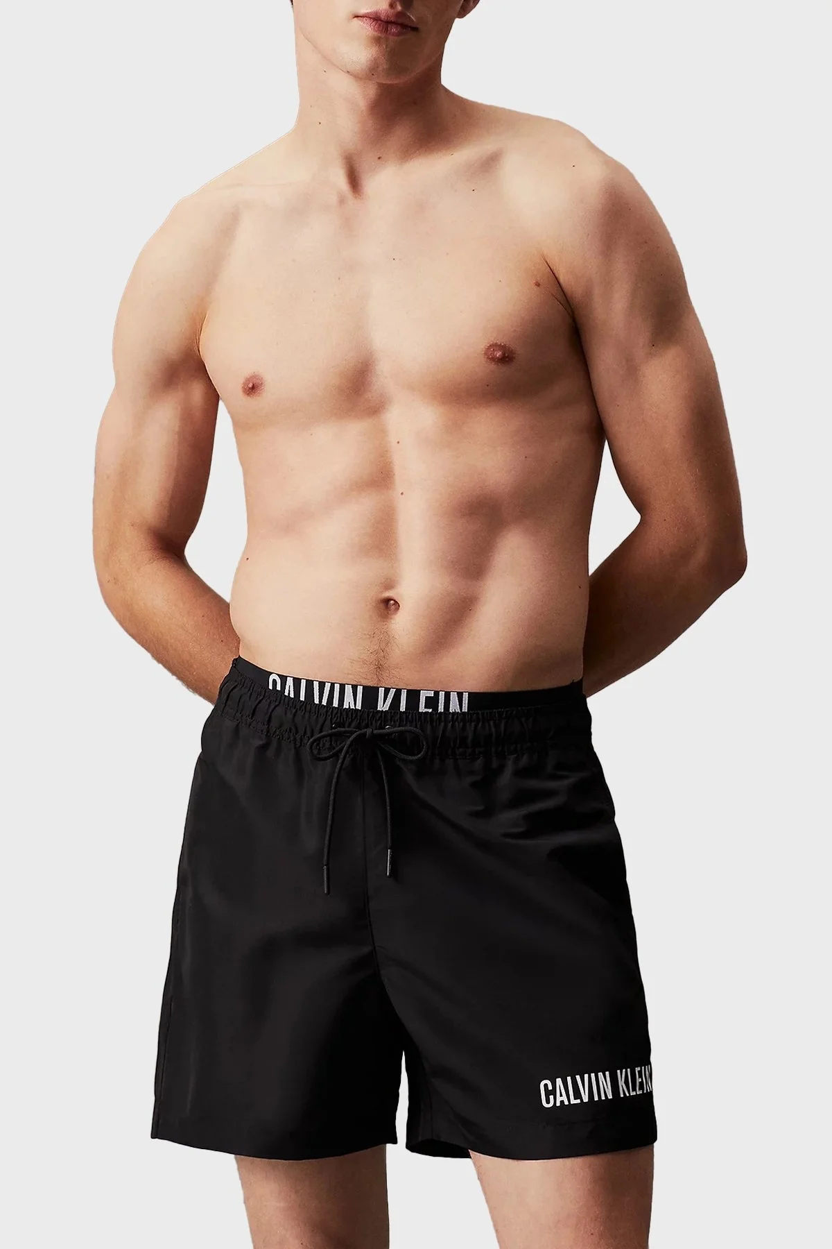 Calvin Klein Çift Bel Detaylı Deniz Şortu Belden Bağlamalı KM0KM00992BEH Erkek Mayo Short KM0KM00992 BEH SİYAH - 1