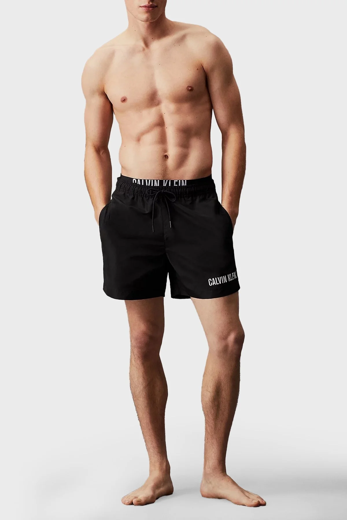 Calvin Klein Çift Bel Detaylı Deniz Şortu Belden Bağlamalı KM0KM00992BEH Erkek Mayo Short KM0KM00992 BEH SİYAH - 4