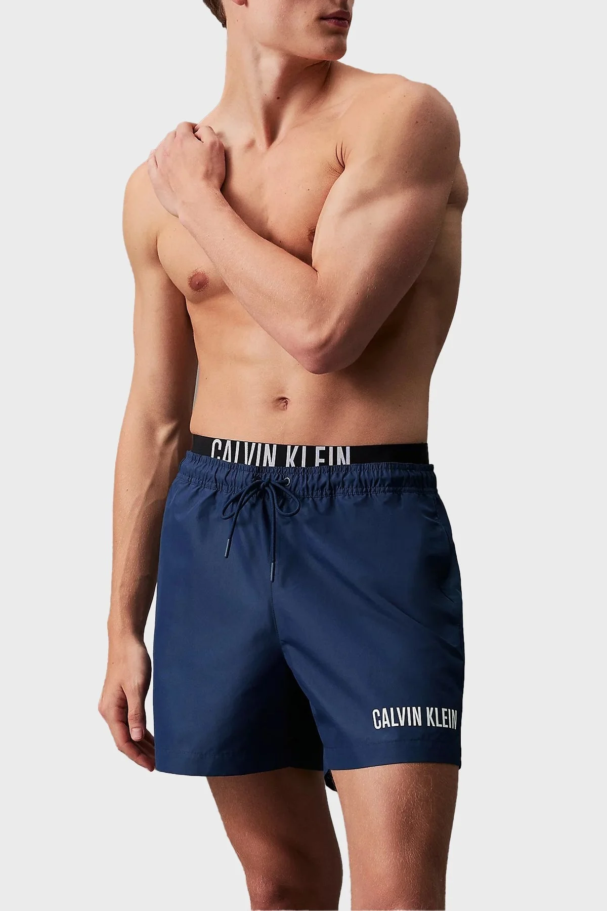 Calvin Klein Çift Bel Detaylı Deniz Şortu Belden Bağlamalı KM0KM00992C7E Erkek Mayo Short KM0KM00992 C7E LACİVERT - 1