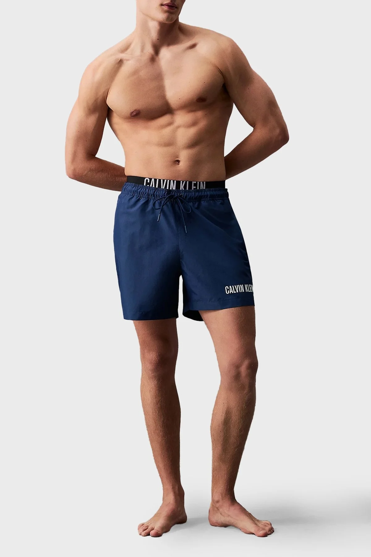 Calvin Klein Çift Bel Detaylı Deniz Şortu Belden Bağlamalı KM0KM00992C7E Erkek Mayo Short KM0KM00992 C7E LACİVERT - 3