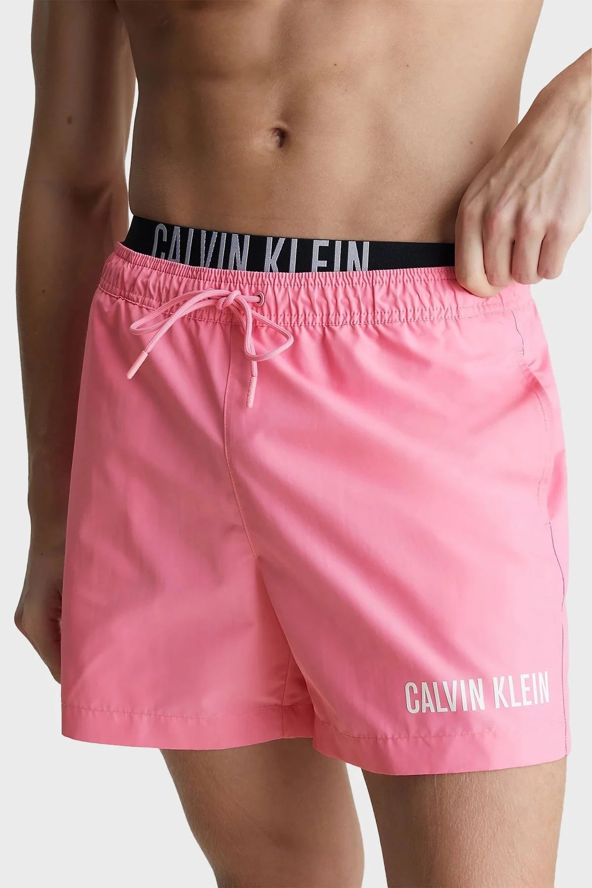 Calvin Klein Çift Bel Detaylı Deniz Şortu Belden Bağlamalı KM0KM00992TFZ Erkek Mayo Short KM0KM00992 TFZ PEMBE - 1