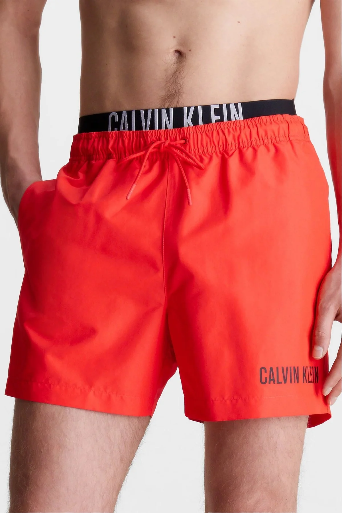 Calvin Klein Çift Bel Detaylı Deniz Şortu Belden Bağlamalı KM0KM00992XM9 Erkek Mayo Short KM0KM00992 XM9 KIRMIZI - 1