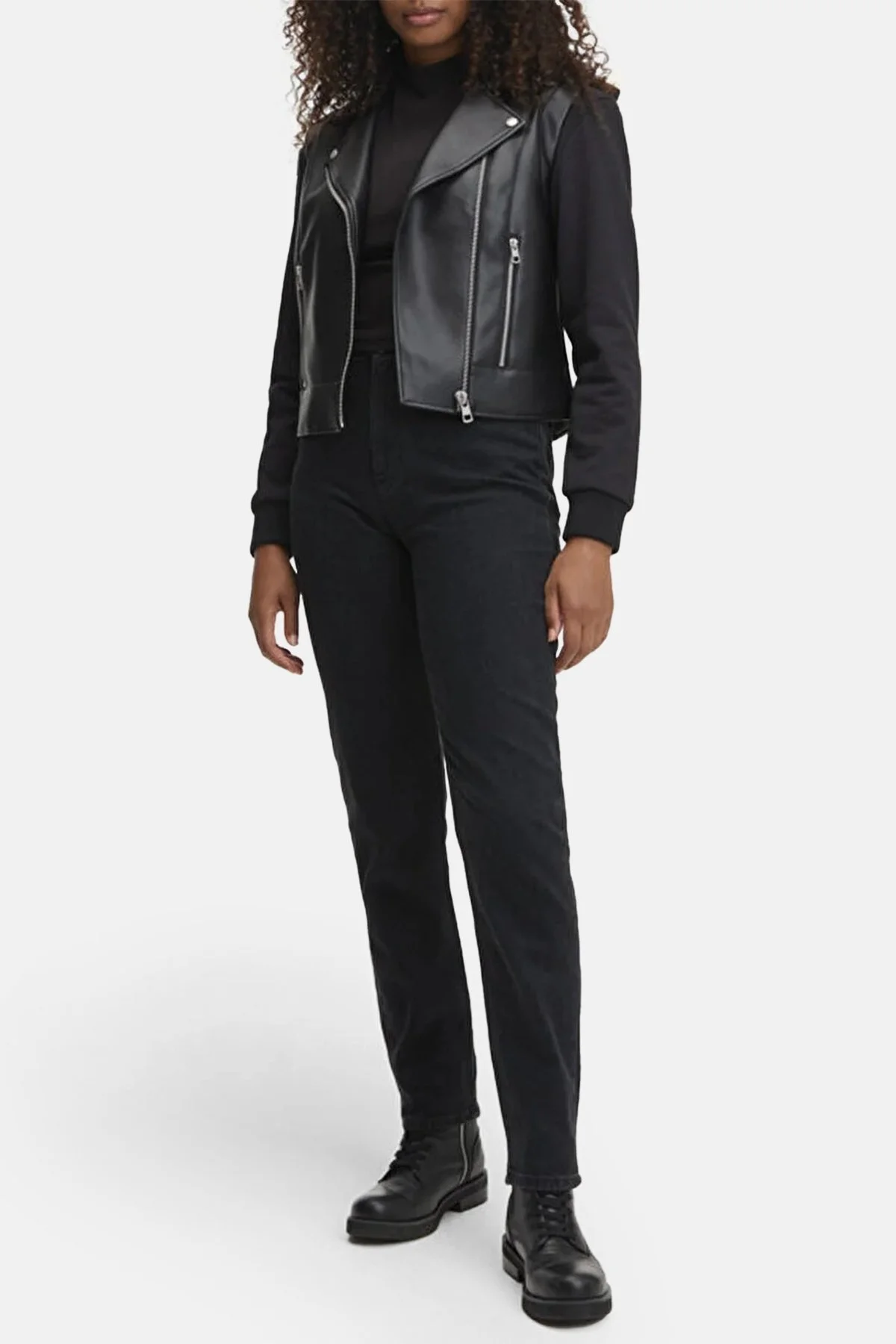 Calvin Klein Çıkarılabilir Kapüşonlu Fermuarlı Regular Fit Faux J20J221384BEH Bayan Deri Ceket J20J221384 BEH SİYAH - 1