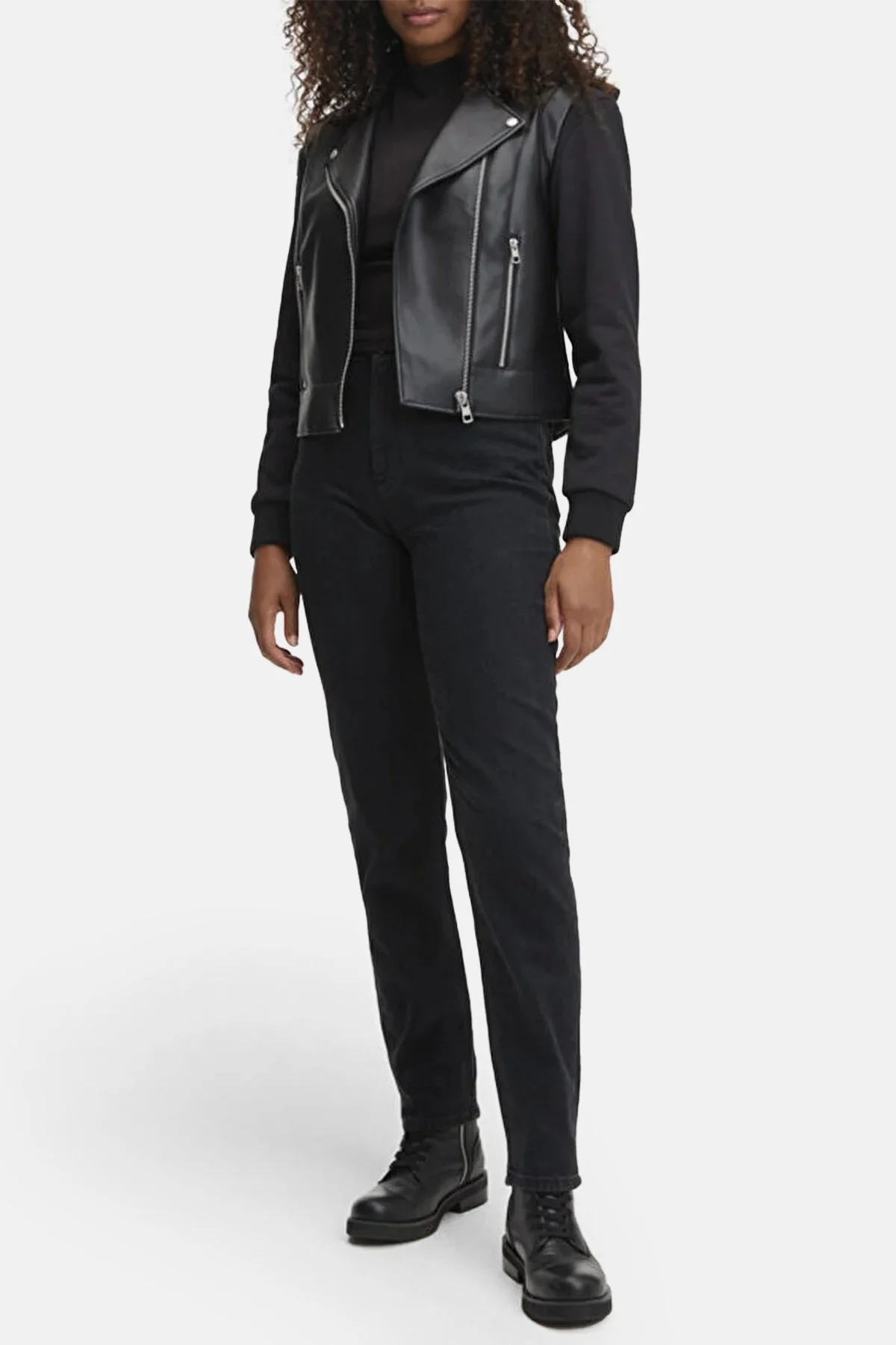 Calvin Klein Çıkarılabilir Kapüşonlu Fermuarlı Regular Fit Faux J20J221384BEH Bayan Deri Ceket J20J221384 BEH SİYAH - 1