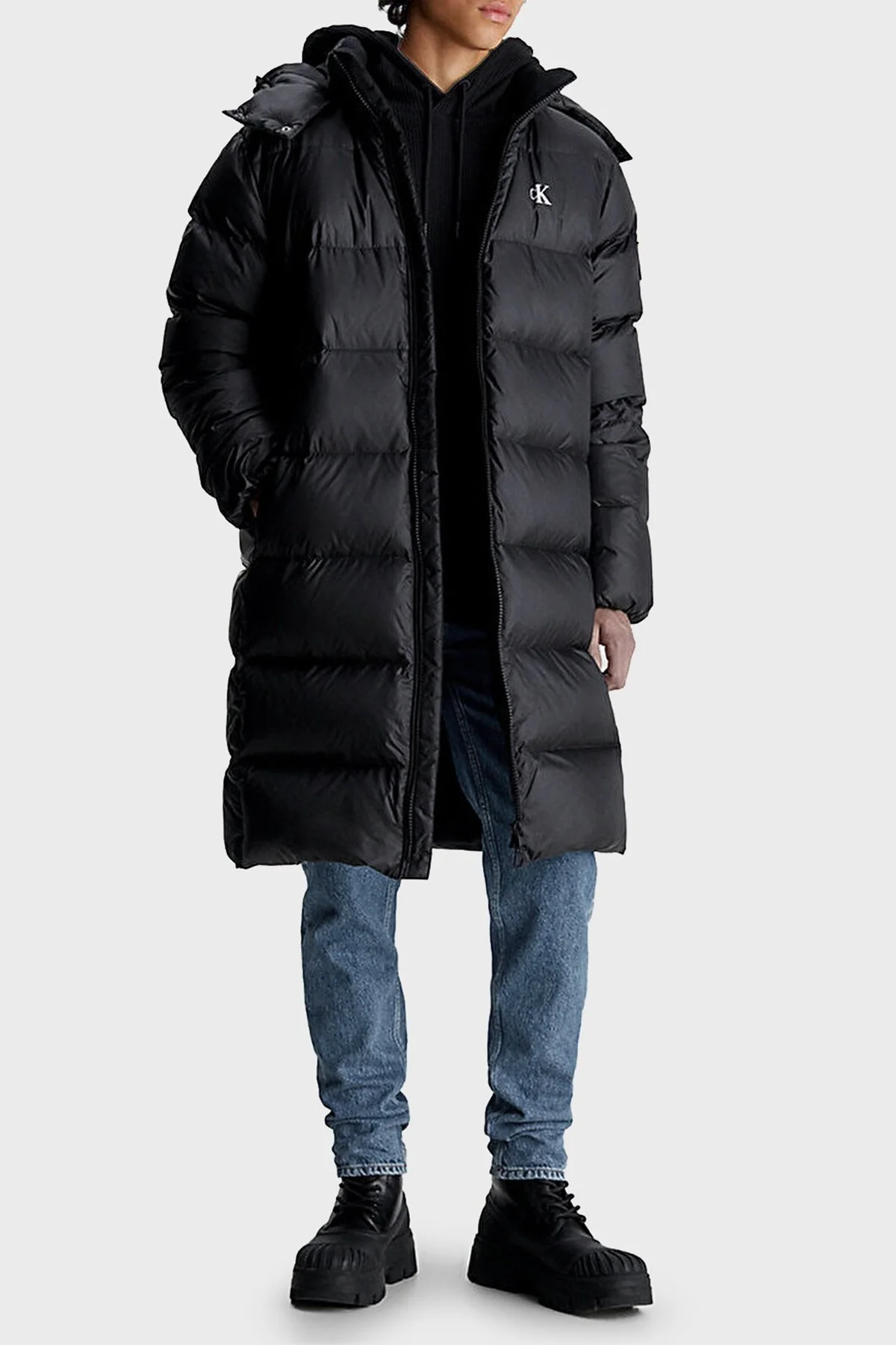 Calvin Klein Çıkarılabilir Kapüşonlu Regular Fit Uzun Şişme J30J324056BEH Erkek Mont J30J324056 BEH SİYAH - 1