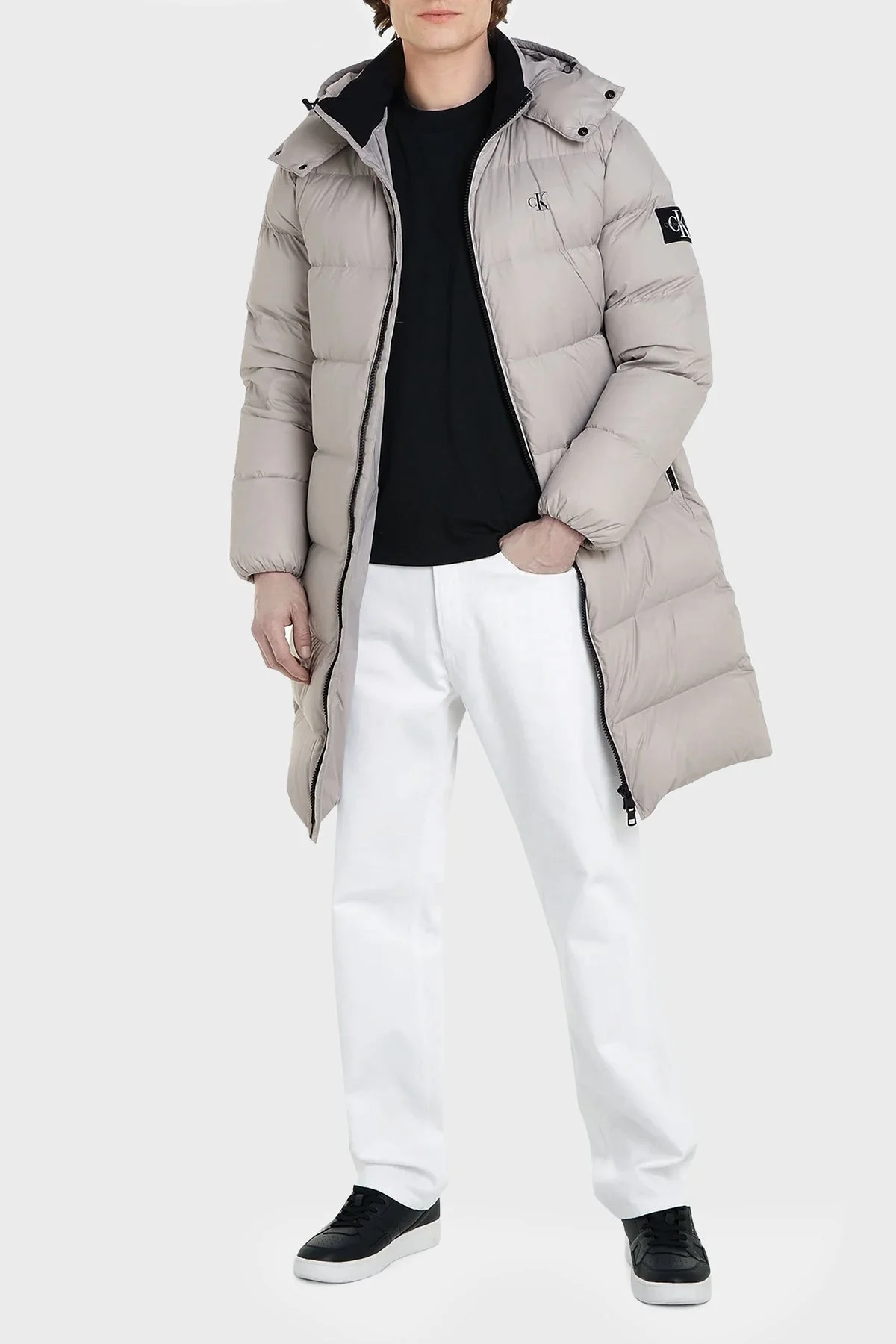 Calvin Klein Çıkarılabilir Kapüşonlu Regular Fit Uzun Şişme J30J324056PEE Erkek Mont J30J324056 PEE GRİ - 1