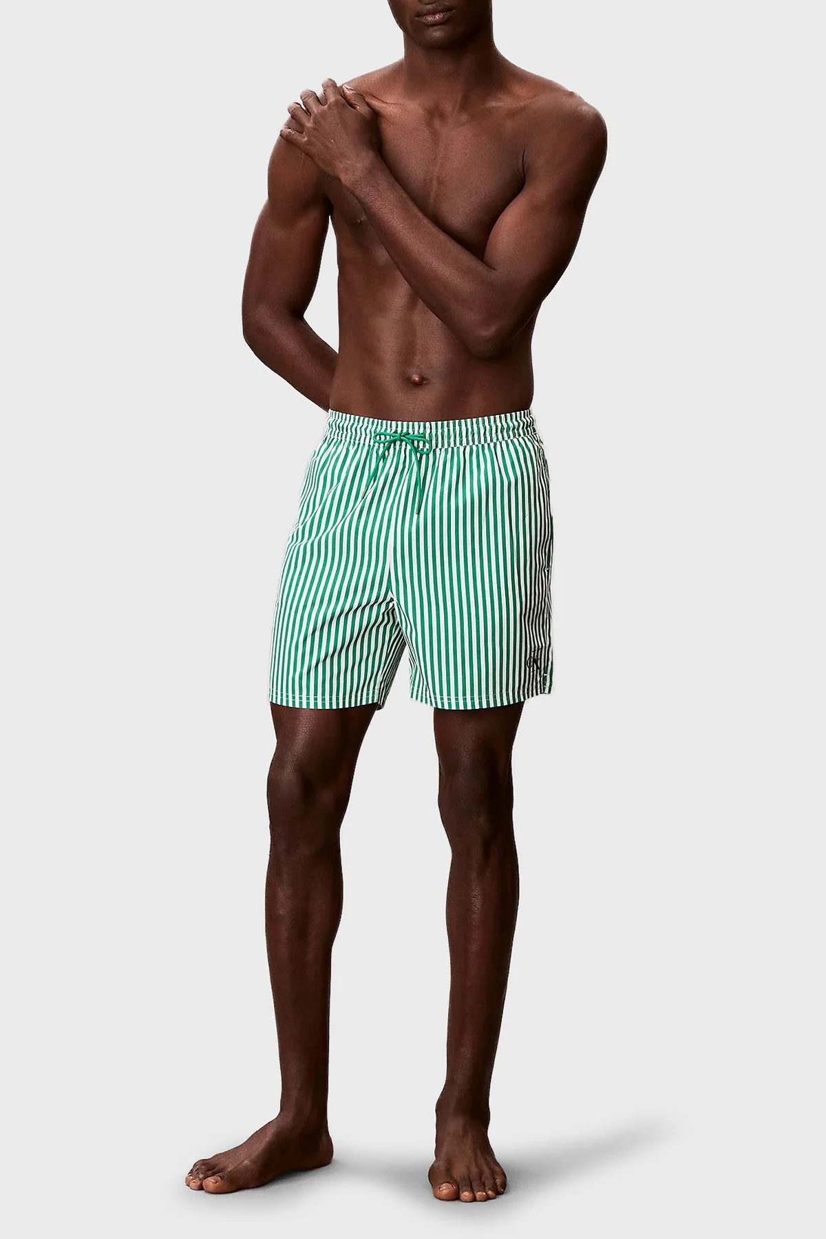 Calvin Klein Çizgili Bağlamalı LV00N610454ZF Erkek Mayo Short LV00N61045 4ZF YEŞİL BEYAZ - 2