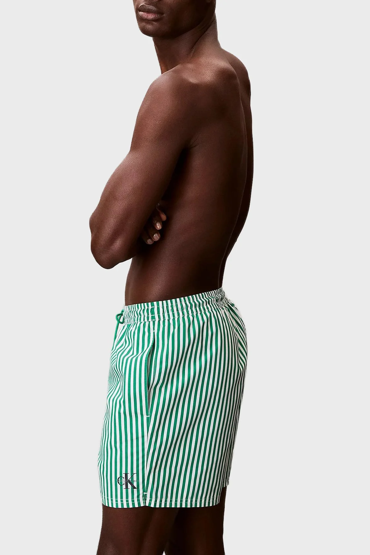 Calvin Klein Çizgili Bağlamalı LV00N610454ZF Erkek Mayo Short LV00N61045 4ZF YEŞİL BEYAZ - 4