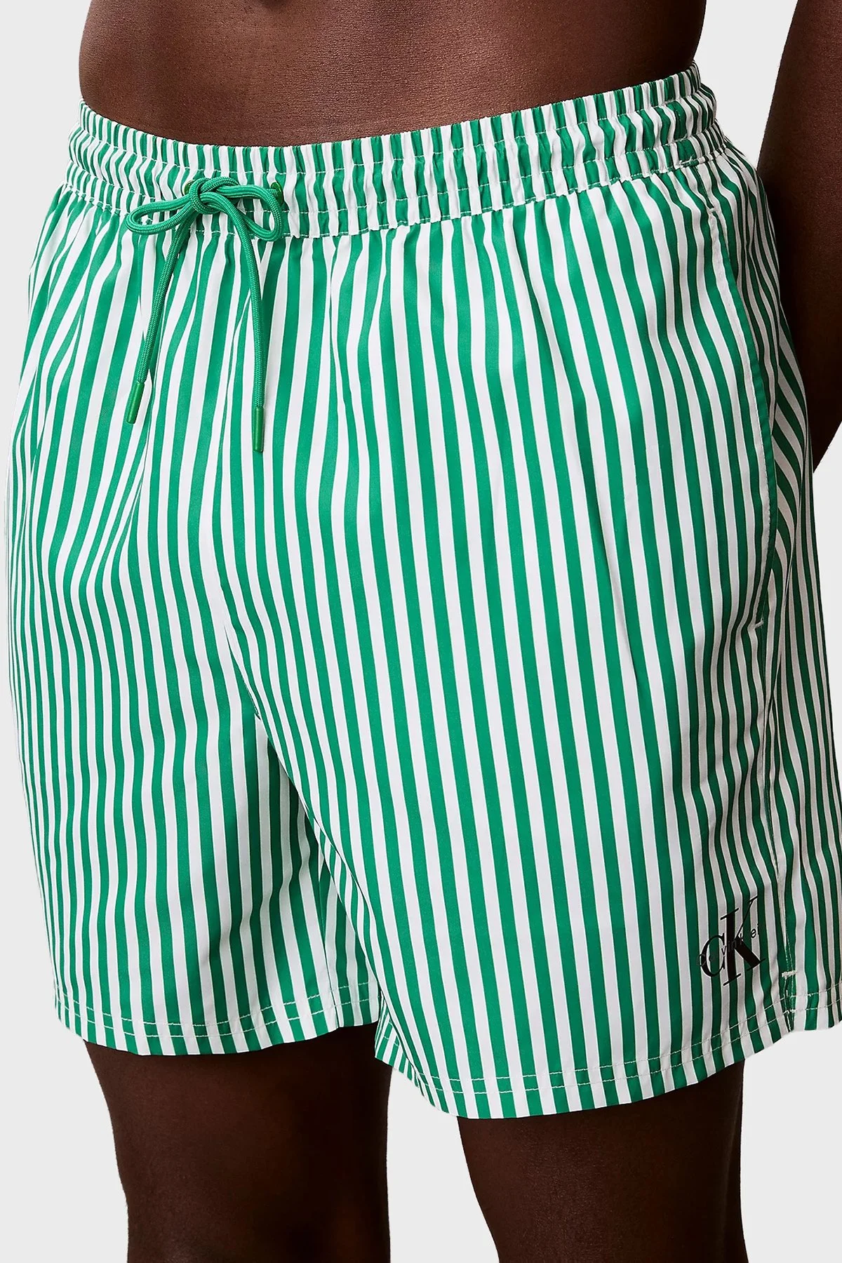 Calvin Klein Çizgili Bağlamalı LV00N610454ZF Erkek Mayo Short LV00N61045 4ZF YEŞİL BEYAZ - 6