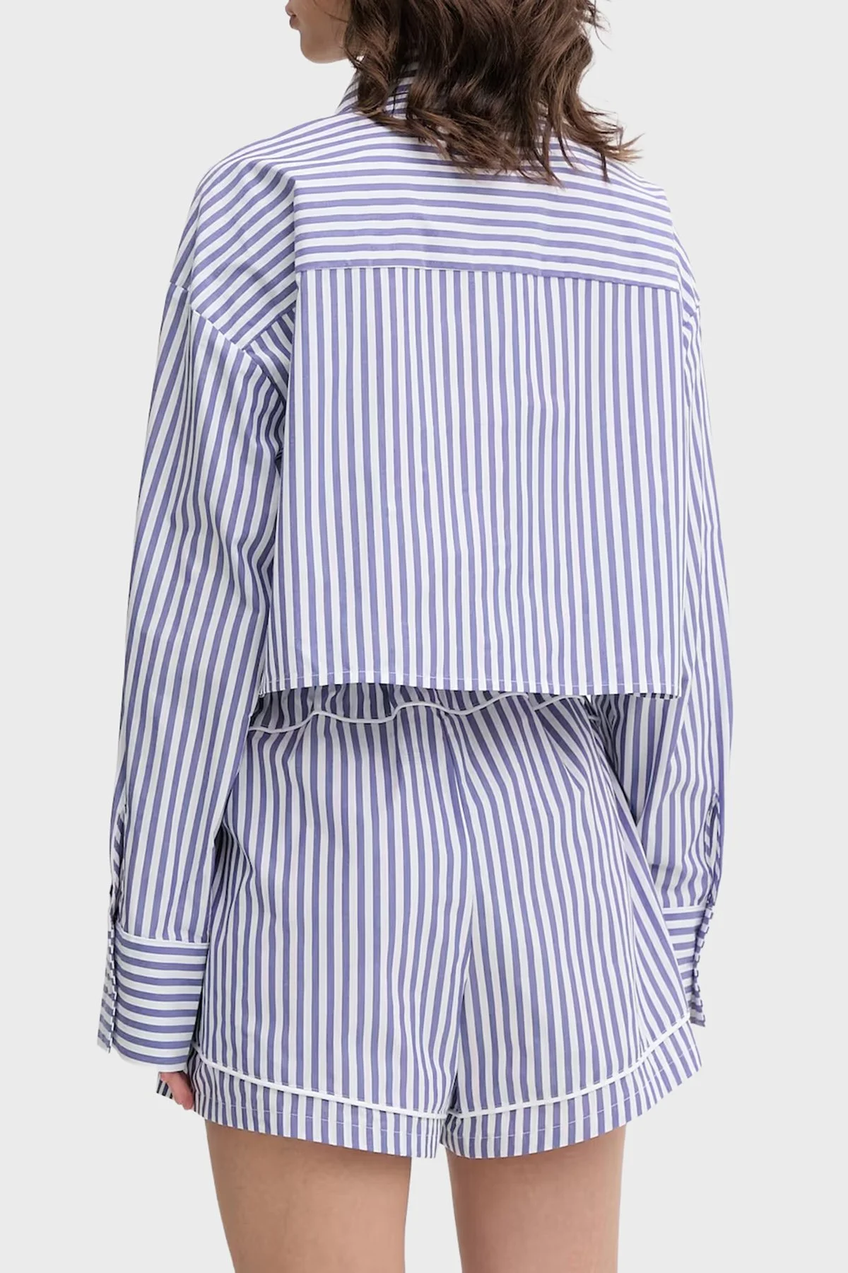 Calvin Klein Çizgili Cropped Fit Pamuklu Poplin LV00QS7605519 Kadın Gömlek LV00QS7605 519 MOR - 2