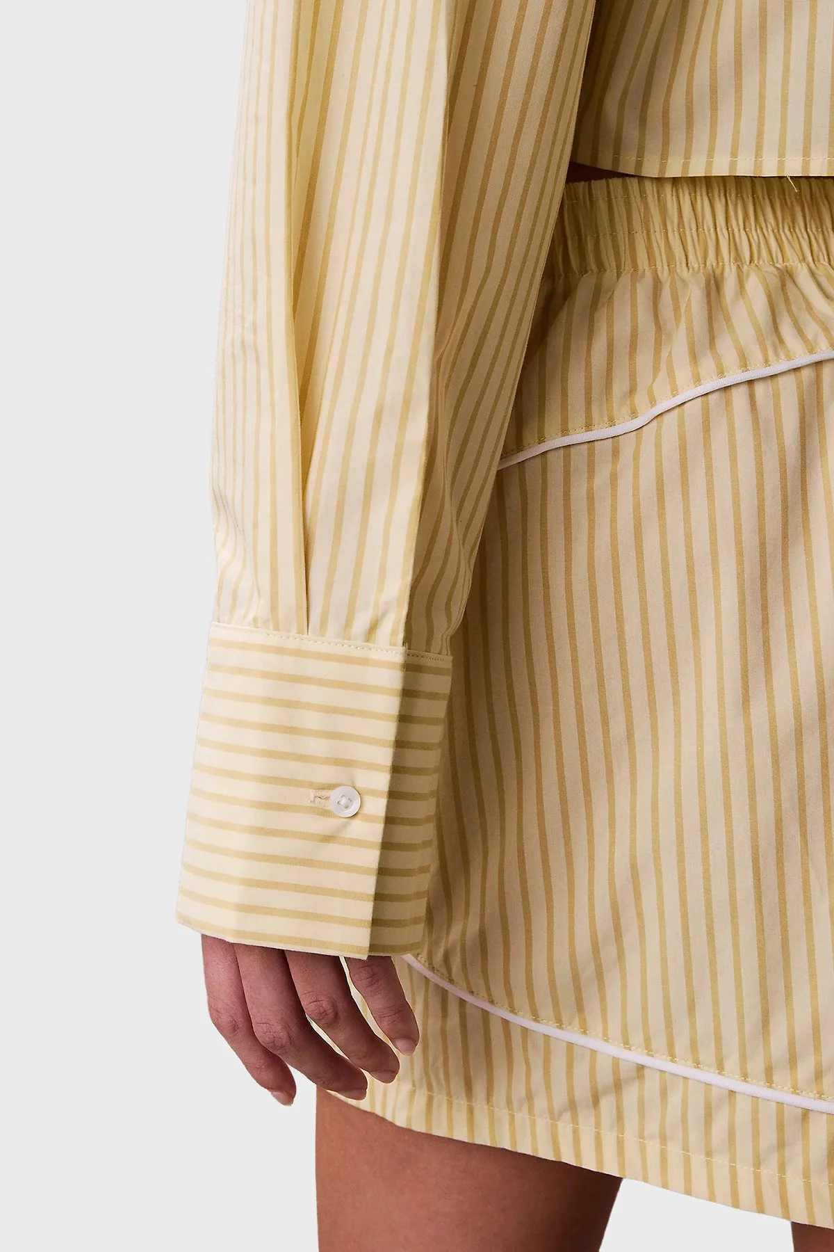 Calvin Klein Çizgili Cropped Fit Pamuklu Poplin LV00QS7605W5W Bayan Gömlek LV00QS7605 W5W SARI - 5