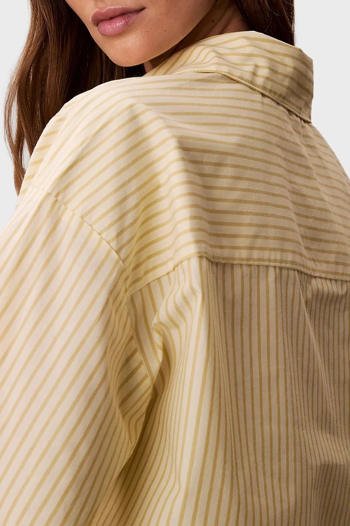 Calvin Klein Çizgili Cropped Fit Pamuklu Poplin LV00QS7605W5W Bayan Gömlek LV00QS7605 W5W SARI - 6