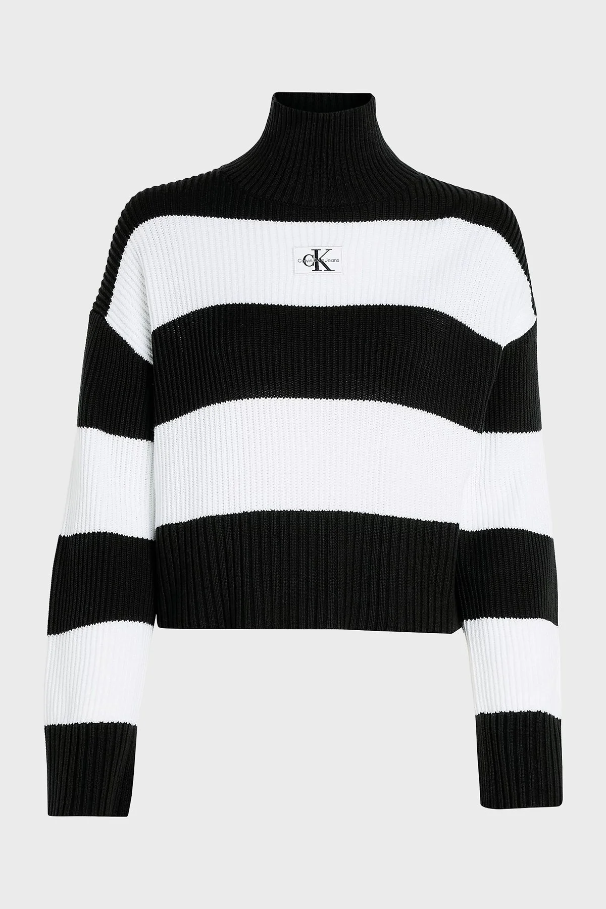 Calvin Klein Çizgili Pamuklu Balıkçı Yaka Relaxed Fit J20J2222500GO Bayan Kazak J20J222250 0GO SİYAH-BEYAZ - 5