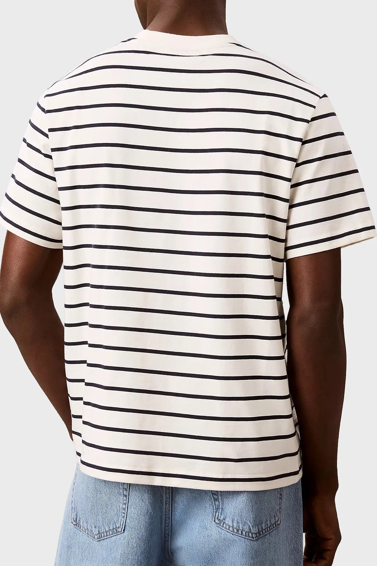 Calvin Klein Çizgili Pamuklu Relaxed Fit Bisiklet Yaka LV04RG236GYAS Erkek T Shirt LV04RG236G YAS KREM - 3