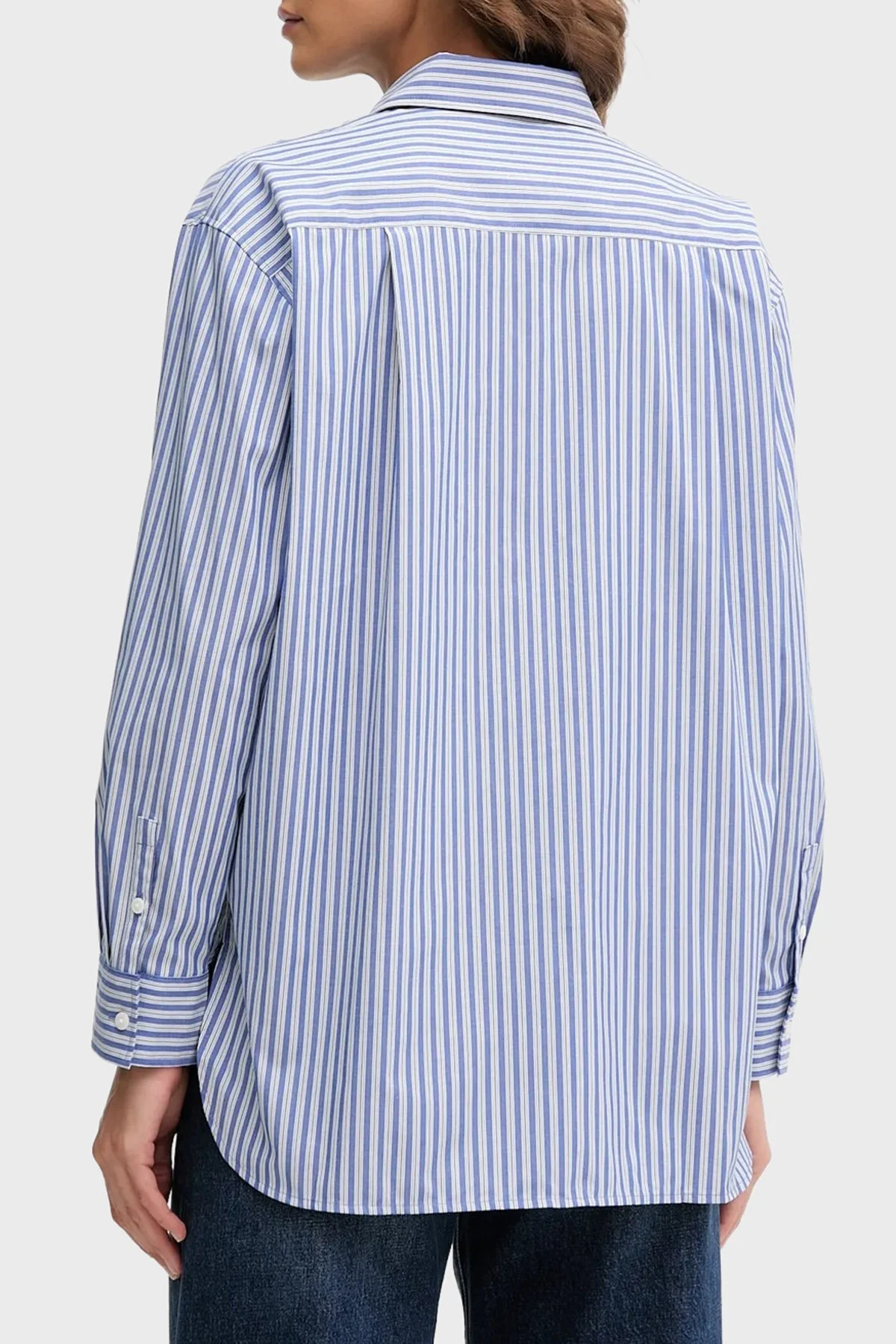 Calvin Klein Çizgili Pamuklu Relaxed Fit Uzun Kollu LV044D170GZNX Bayan Gömlek LV044D170G ZNX LACİVERT - 3