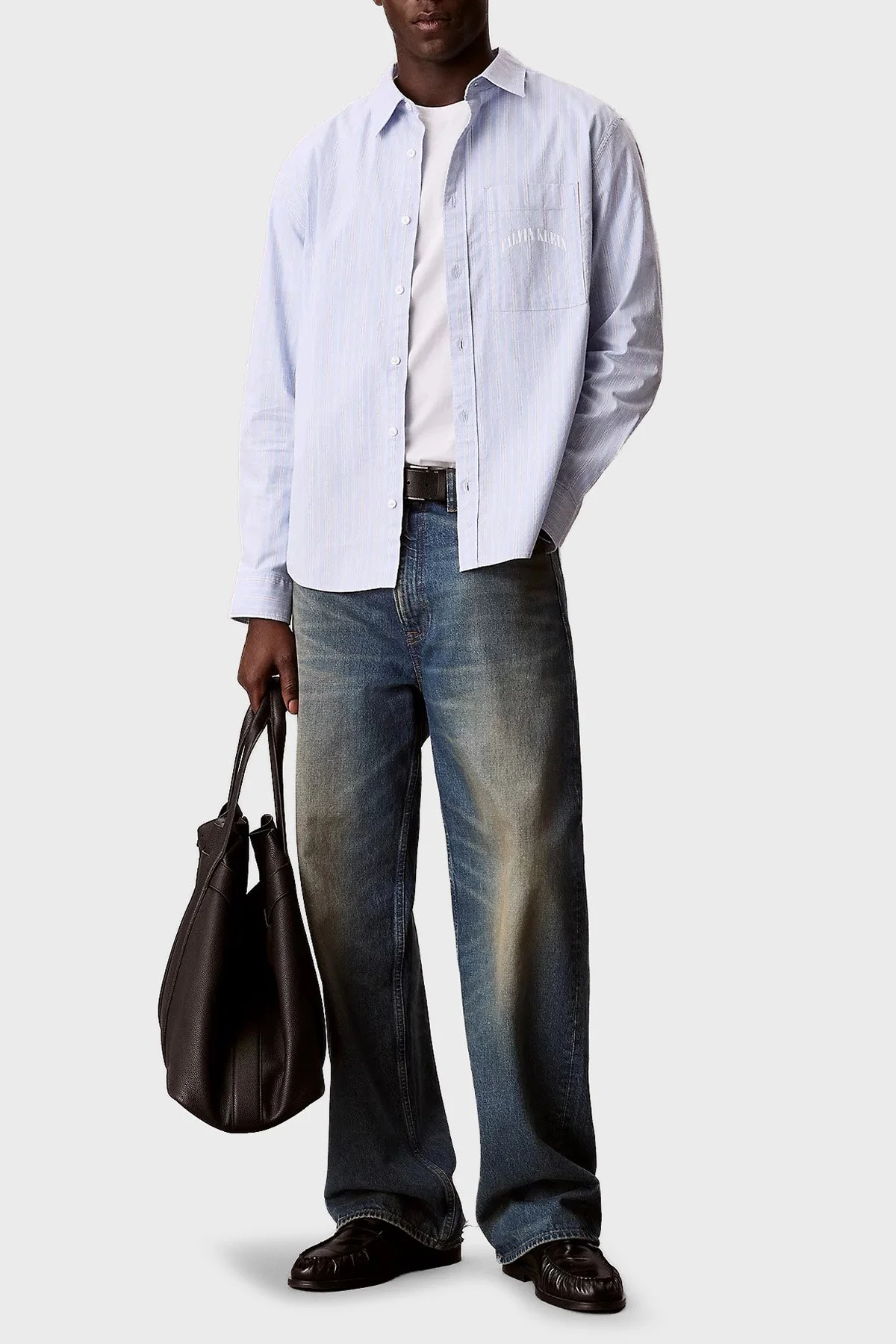 Calvin Klein Çizgili Pamuklu Relaxed Fit Uzun Kollu LV04RF104GCBE Erkek Gömlek LV04RF104G CBE MAVİ - 2