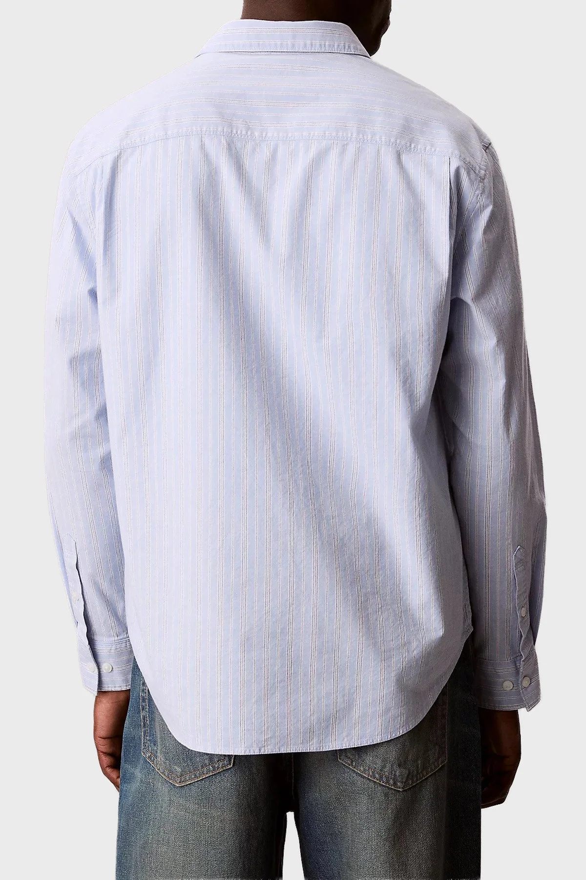 Calvin Klein Çizgili Pamuklu Relaxed Fit Uzun Kollu LV04RF104GCBE Erkek Gömlek LV04RF104G CBE MAVİ - 3