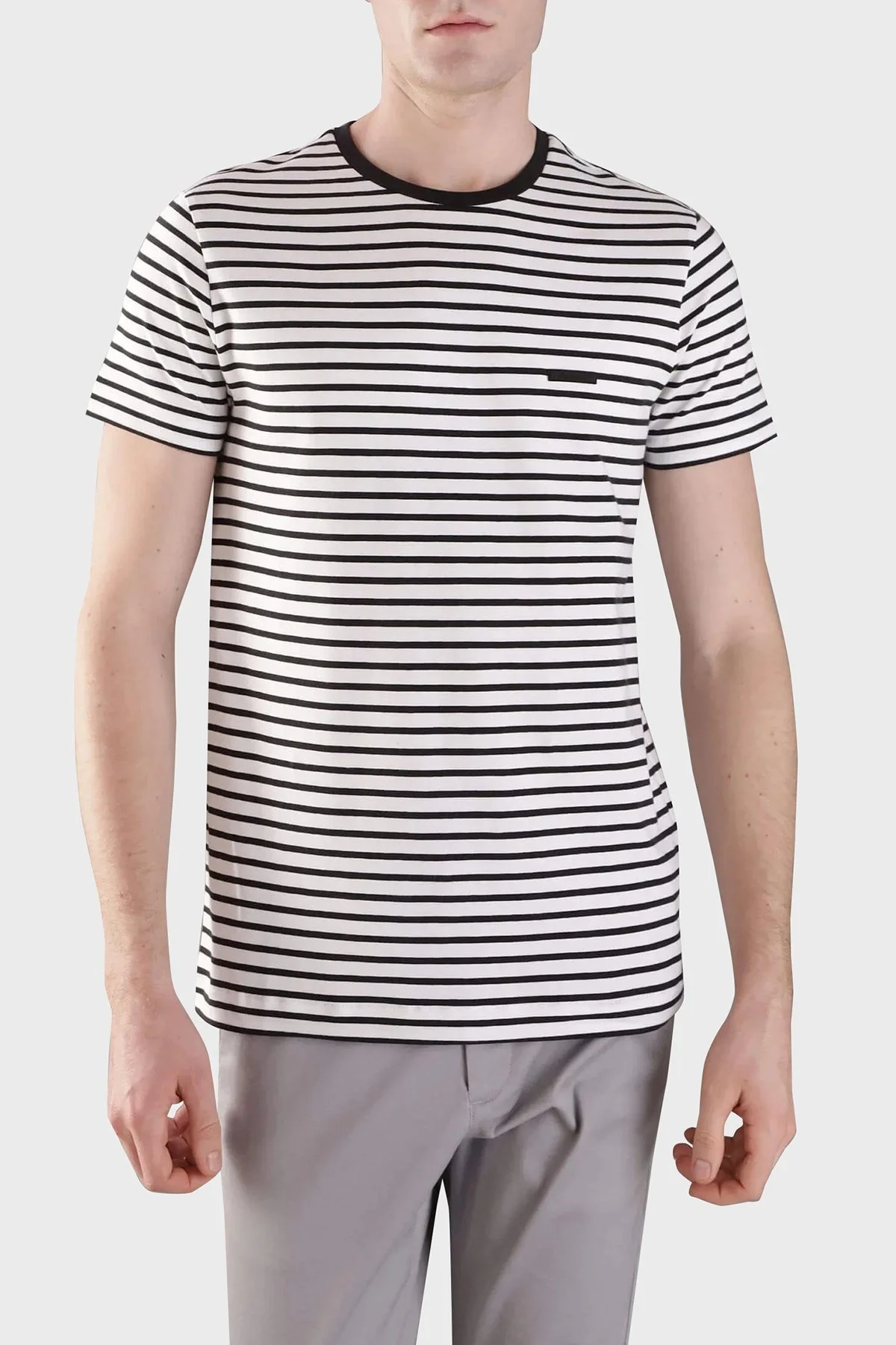 Calvin Klein Çizgili Pamuklu Slim Fit Bisiklet Yaka K10K1141770K7 Erkek T Shirt K10K114177 0K7 BEYAZ-SİYAH - 5