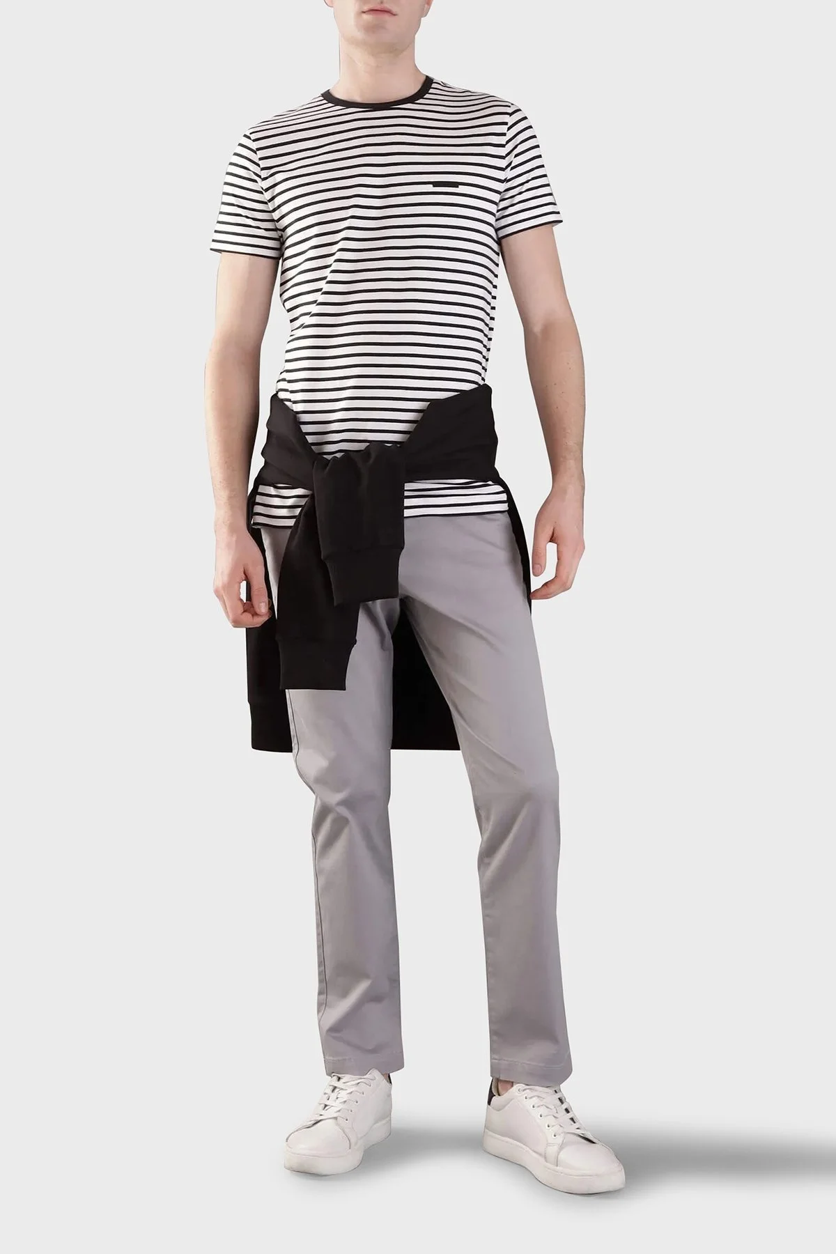 Calvin Klein Çizgili Pamuklu Slim Fit Bisiklet Yaka K10K1141770K7 Erkek T Shirt K10K114177 0K7 BEYAZ-SİYAH - 6