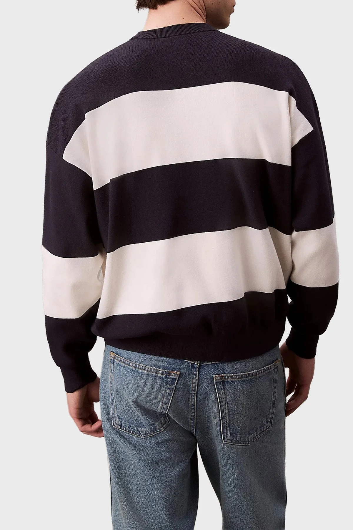 Calvin Klein Çizgili Relaxed Fit Bisiklet Yaka LV04RC304GCHW Erkek Kazak LV04RC304G CHW LACİVERT-BEYAZ - 3