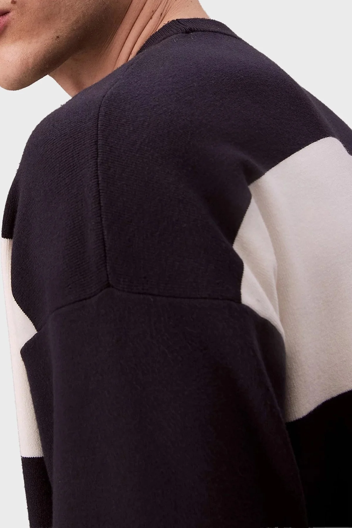 Calvin Klein Çizgili Relaxed Fit Bisiklet Yaka LV04RC304GCHW Erkek Kazak LV04RC304G CHW LACİVERT-BEYAZ - 6