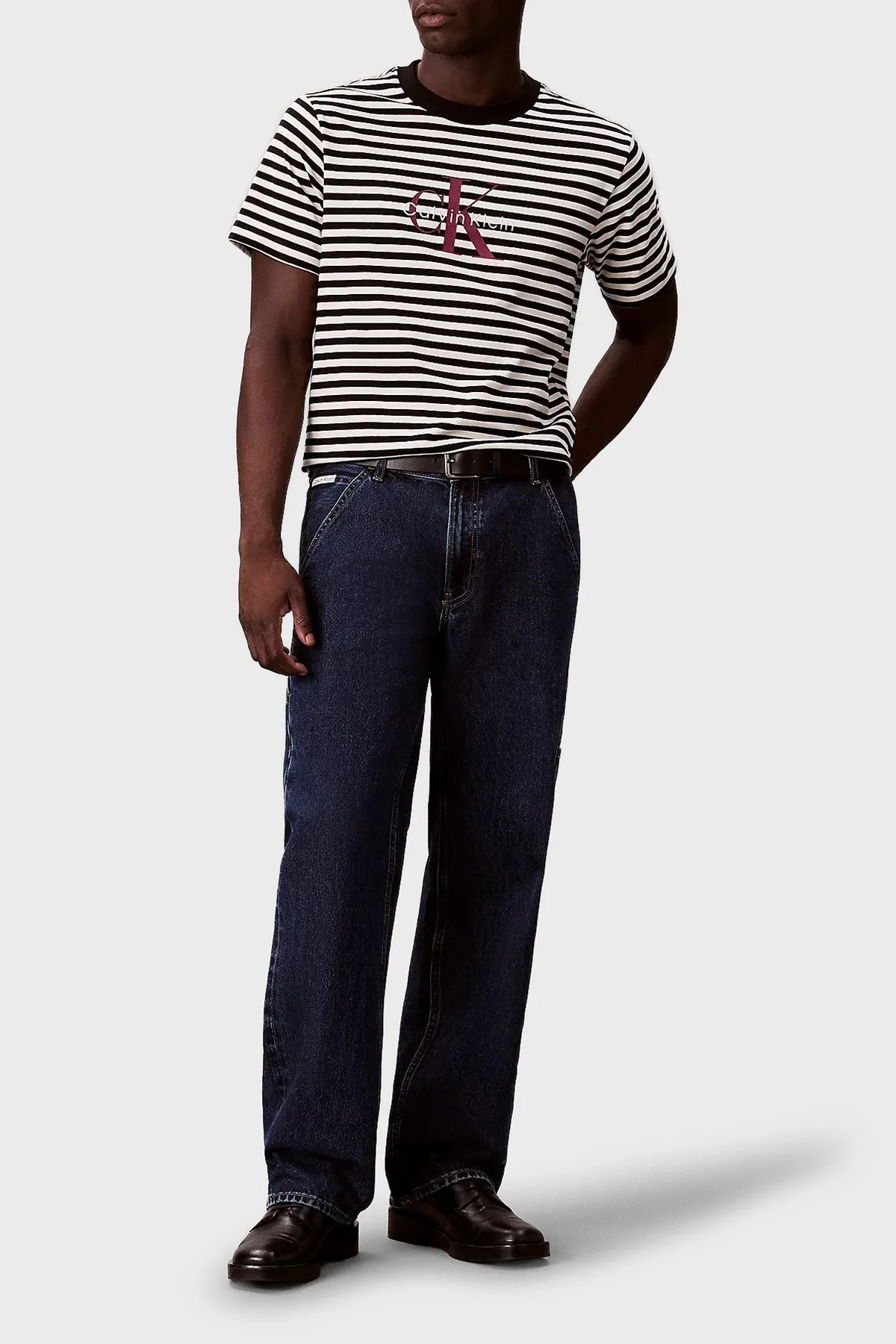 Calvin Klein Çizgili Relaxed Fit Bisiklet Yaka LV04RD204GUB1 Erkek T Shirt LV04RD204G UB1 SİYAH - 2