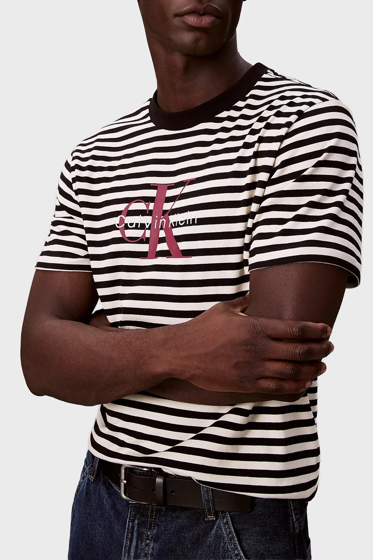 Calvin Klein Çizgili Relaxed Fit Bisiklet Yaka LV04RD204GUB1 Erkek T Shirt LV04RD204G UB1 SİYAH - 4