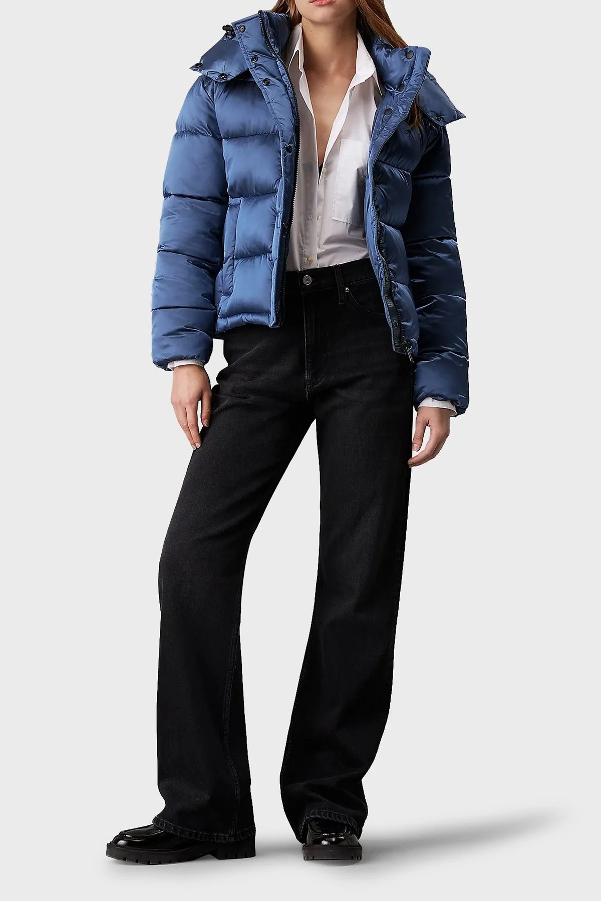 Calvin Klein Comfort Fit Kapüşonlu Parlak J20J224616CDO Bayan Mont J20J224616 CDO MAVİ - 3