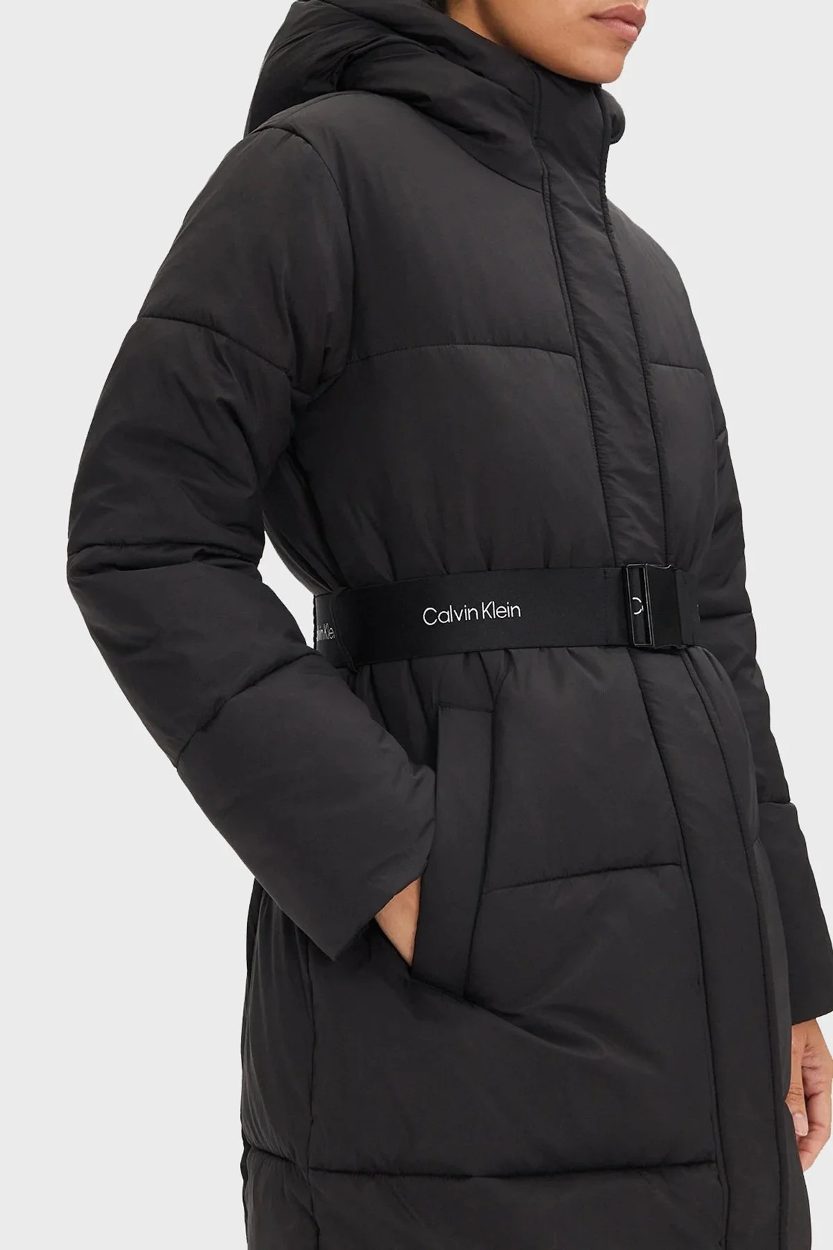 Calvin Klein Comfort Fit Logo Kemerli Uzun Şişme J20J224122BEH Bayan Mont J20J224122 BEH SİYAH - 4
