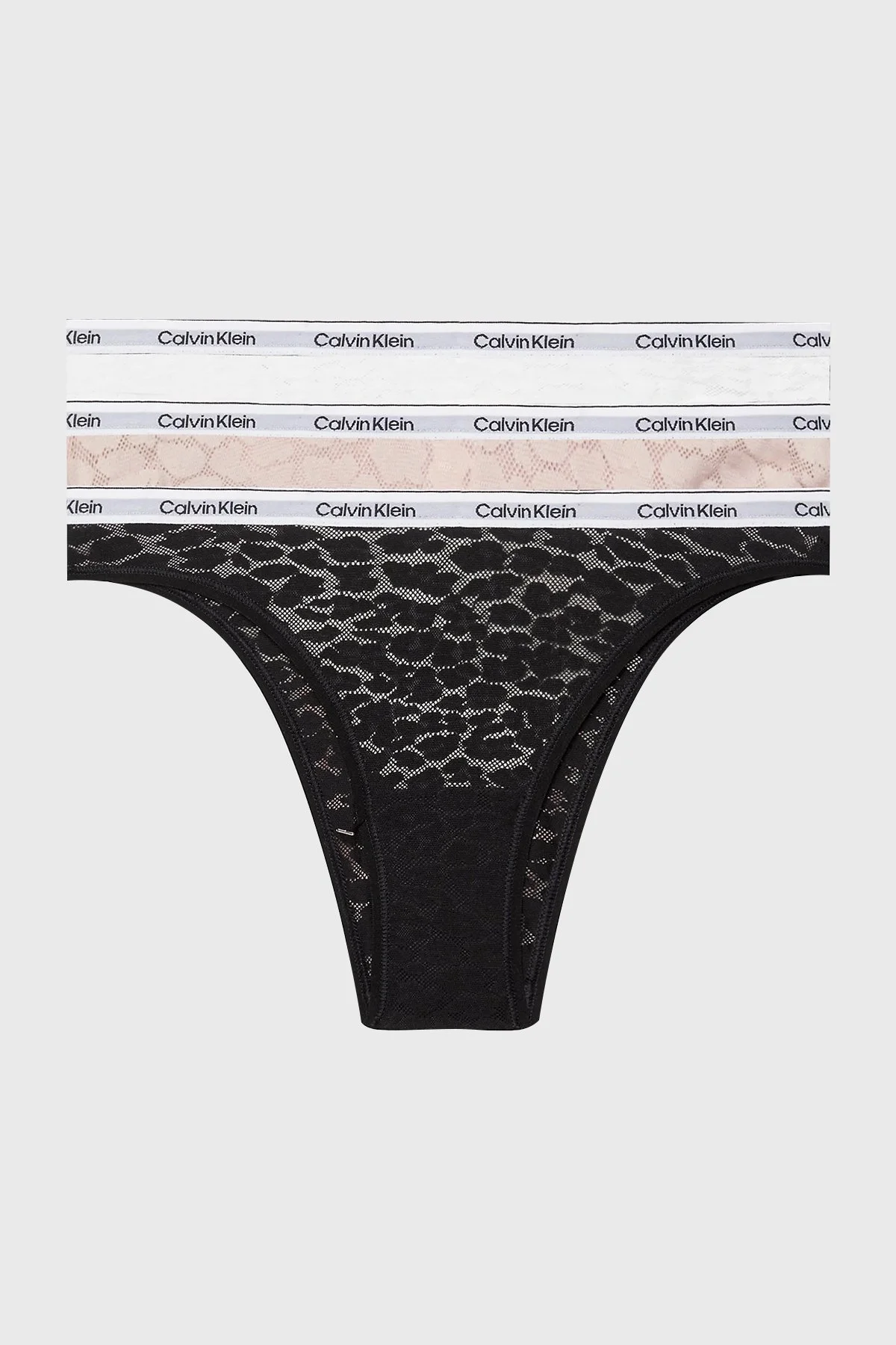 Calvin Klein Dantelli 3 Pack Brazilian 000QD5225EN8I Bayan Külot 000QD5225E N8I Beyaz-Pembe-Siyah - 1